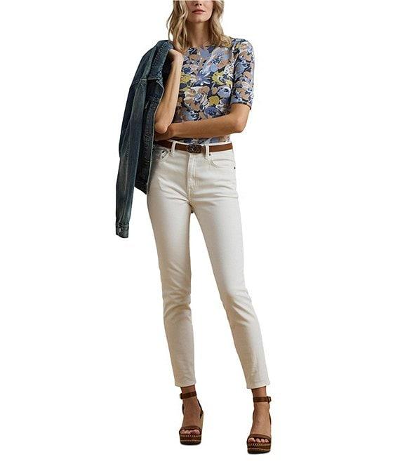 Lauren Ralph Lauren Stretch Cotton Floral Boatneck Elbow-Length Sleeve T-Shirt Product Image