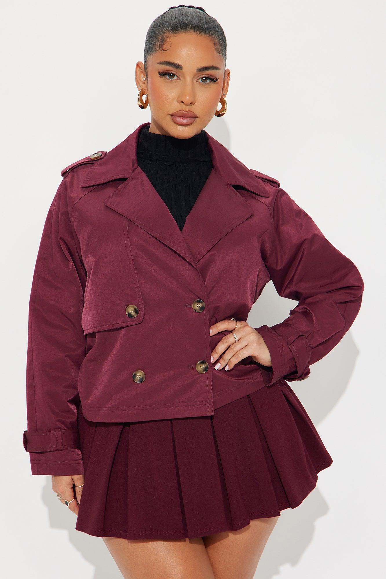 Karina Cropped Trench - Burgundy Product Image