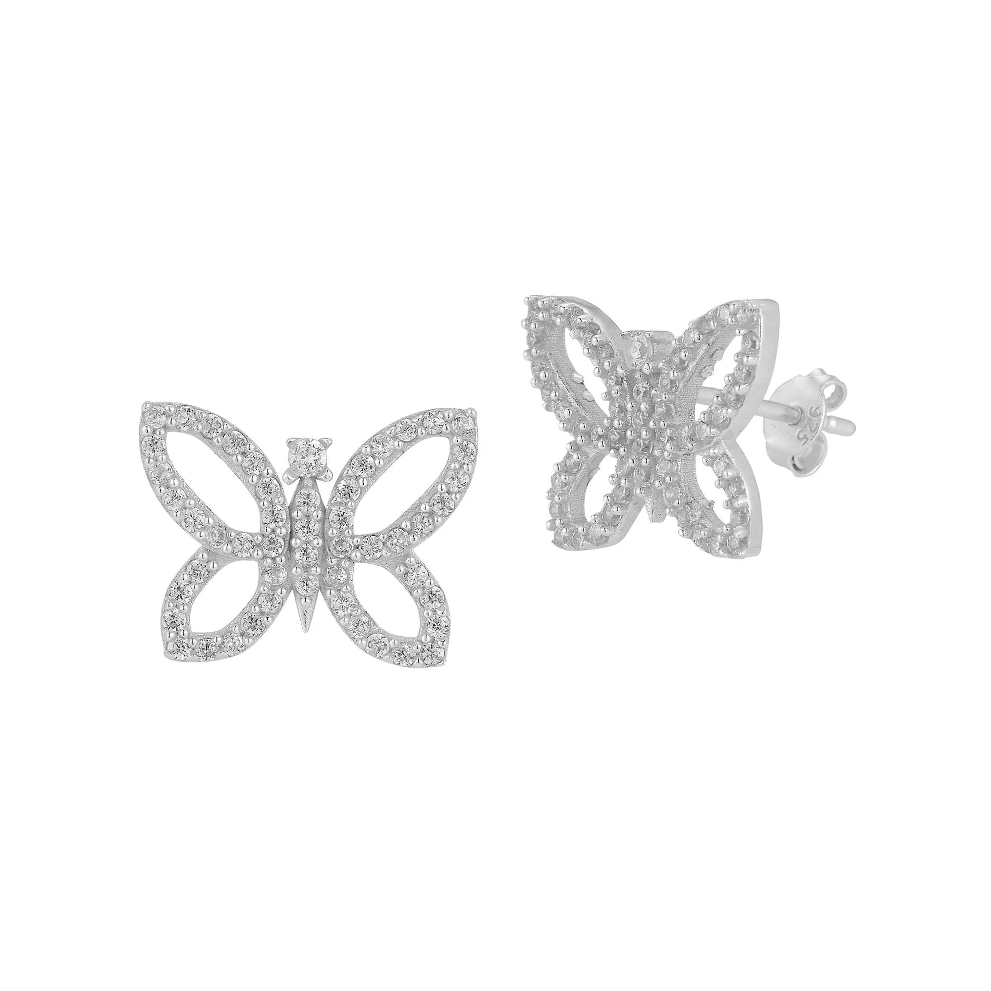 Sunkissed Sterling 14k Gold Over Silver Cubic Zirconia Butterfly Stud Earrings, Women's, Silver Tone Product Image