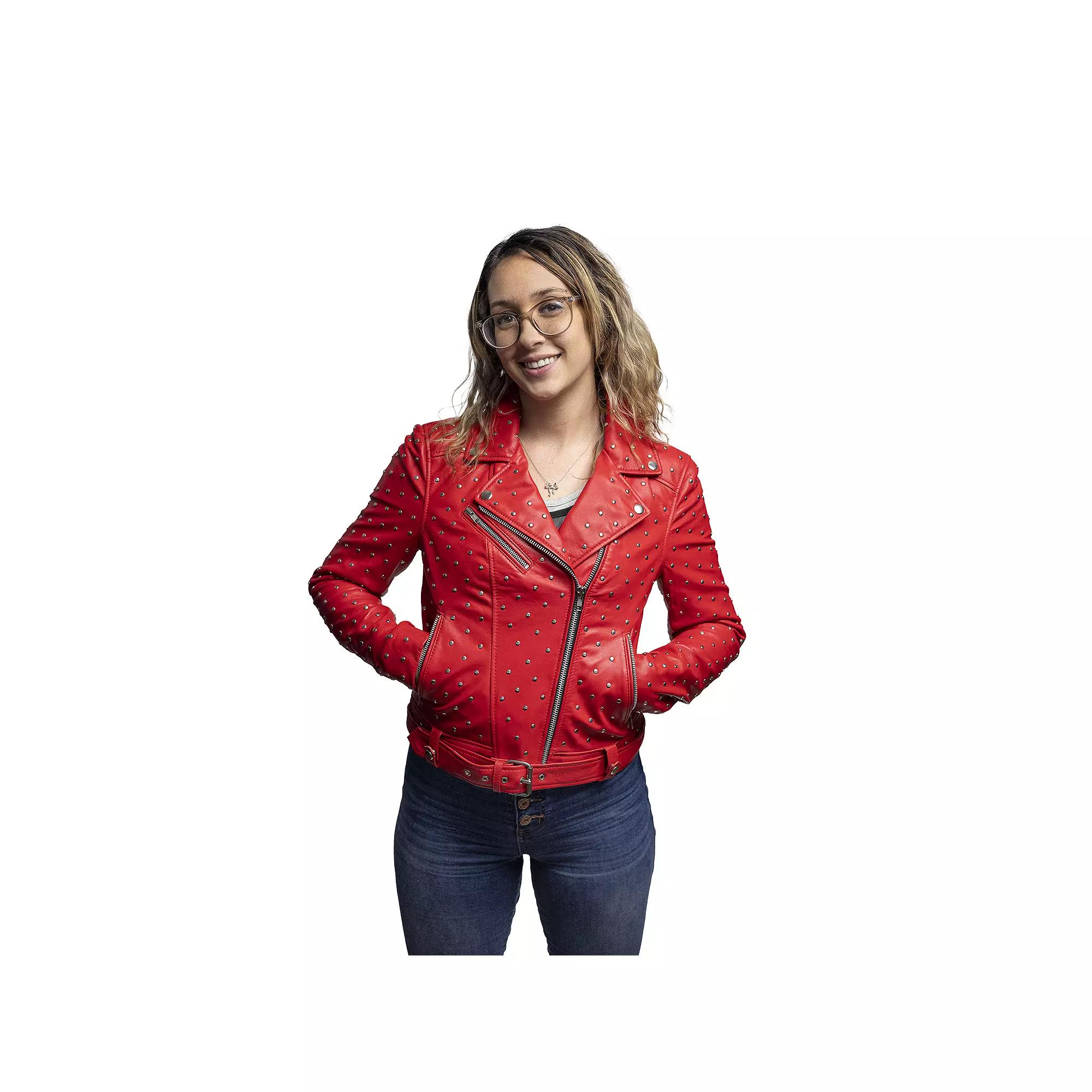 Women's Whet Blu Claudia Studded Leather Jacket, Size: XL, Red Red Product Image