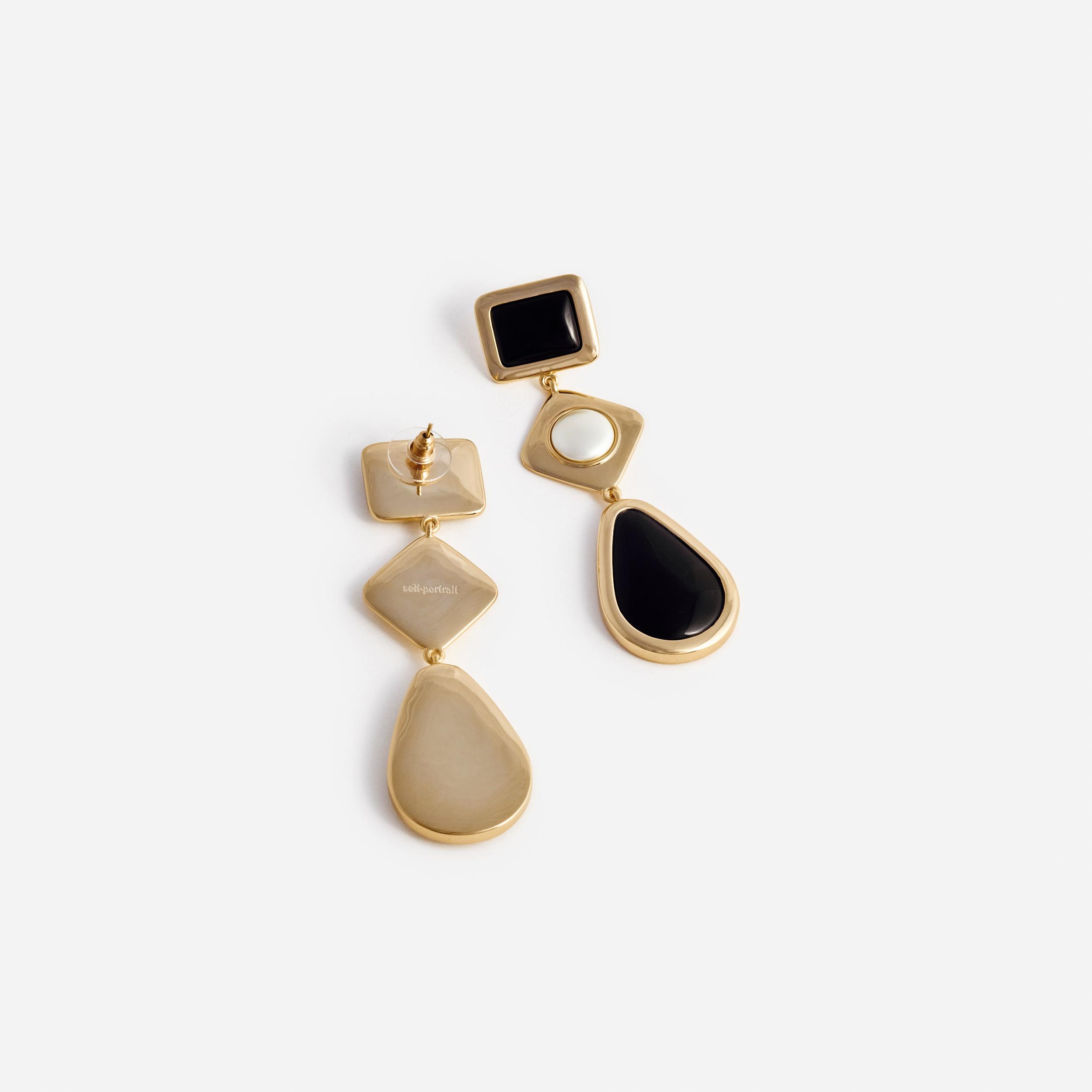 Black Enamel Gold Three Tiered Earrings Product Image