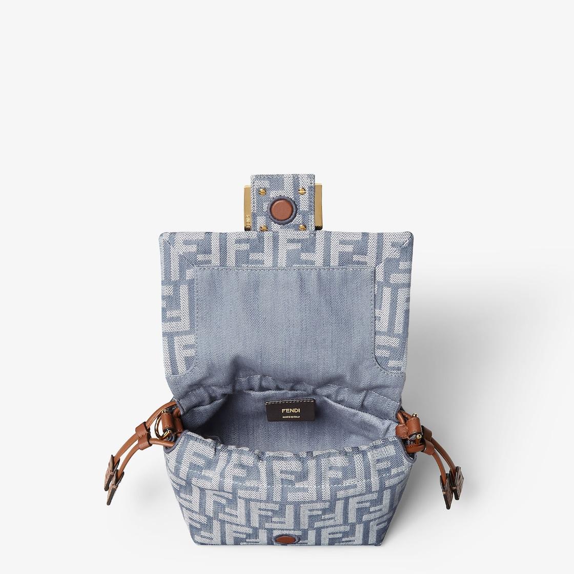 Mamma Baguette SmallBlue denim-effect FF jacquard mini-bag Product Image