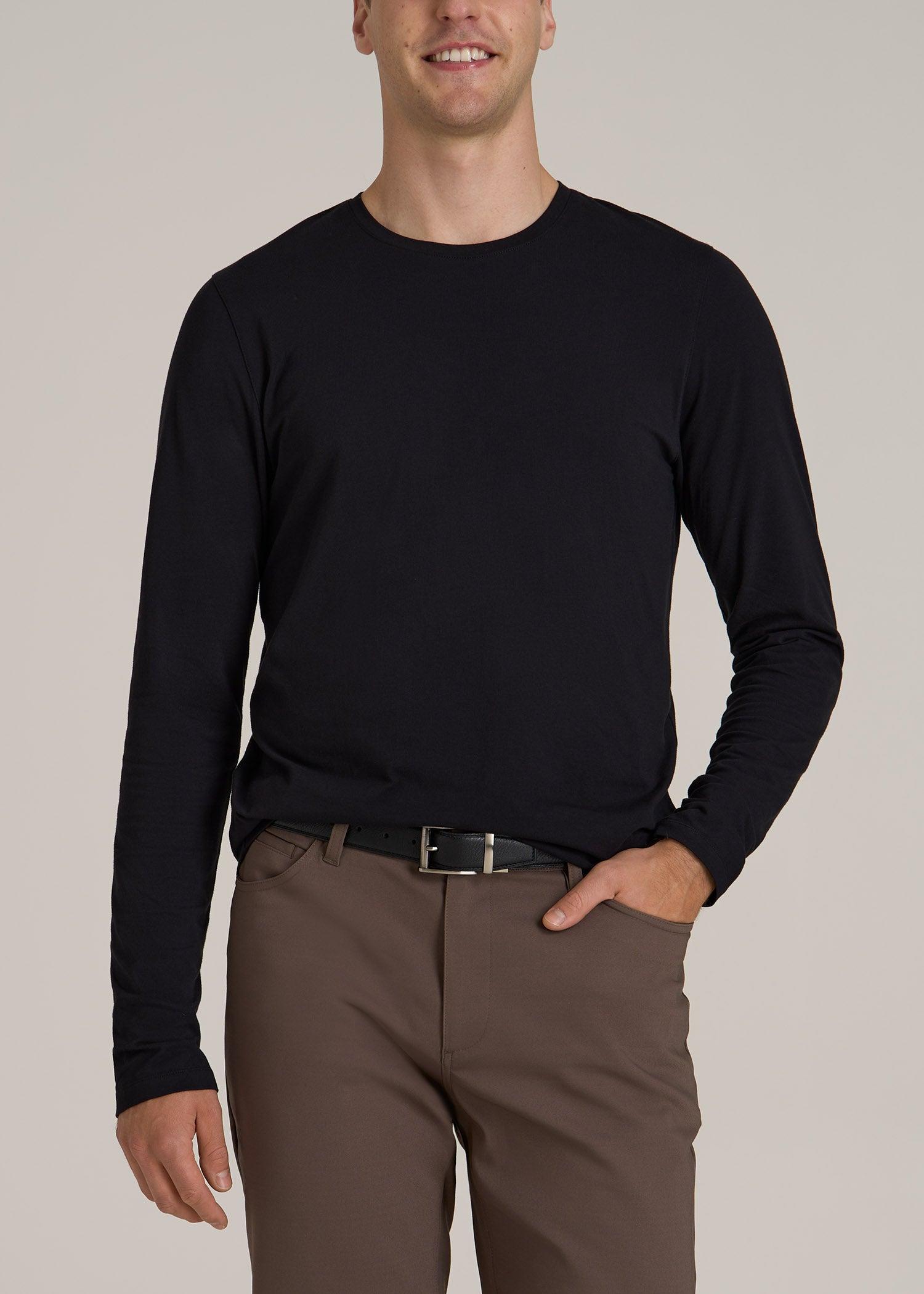 The Essential Modern Fit Crewneck Long Sleeve Tee for Tall Men in Black Male Product Image
