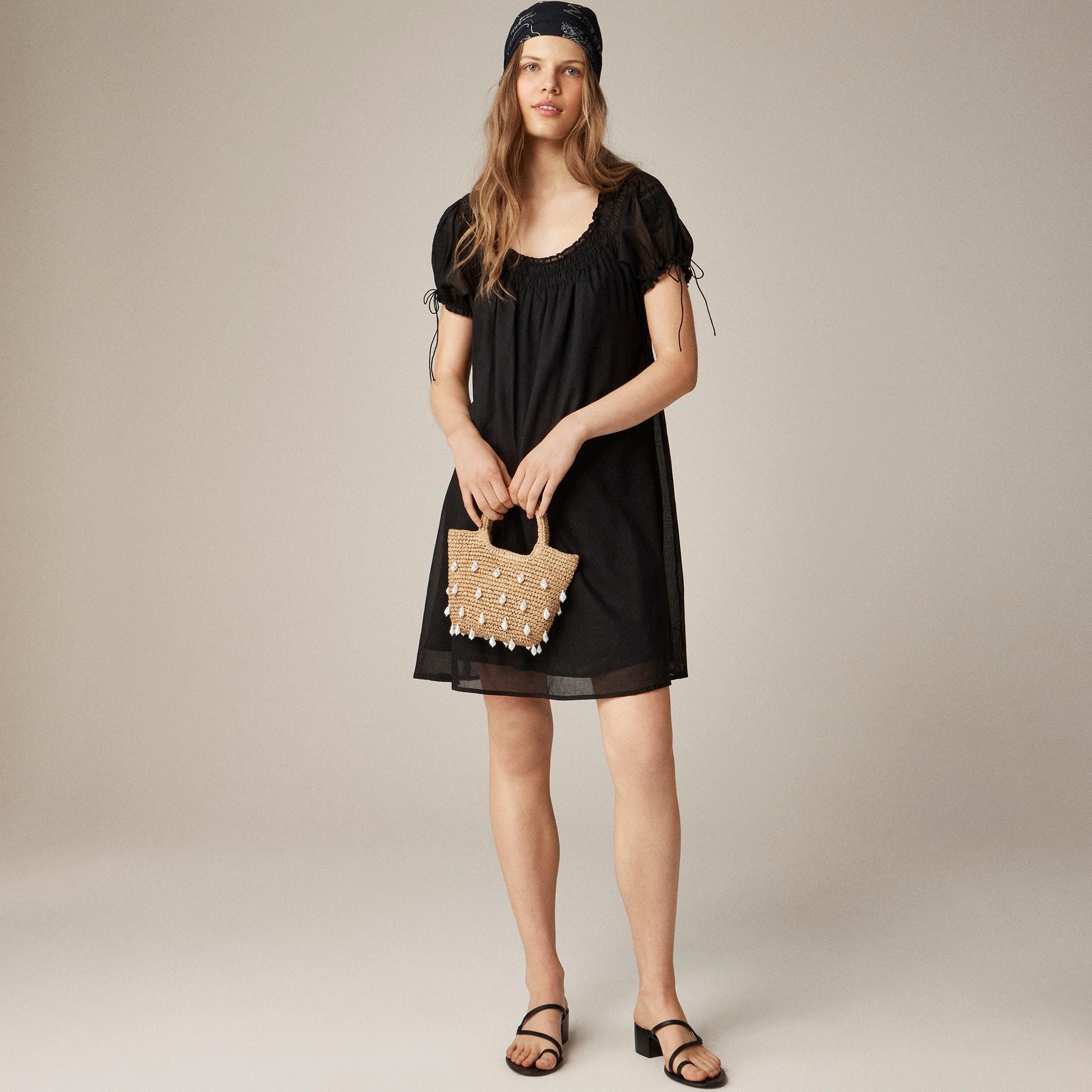 Smocked puff-sleeve mini dress in cotton voile Product Image