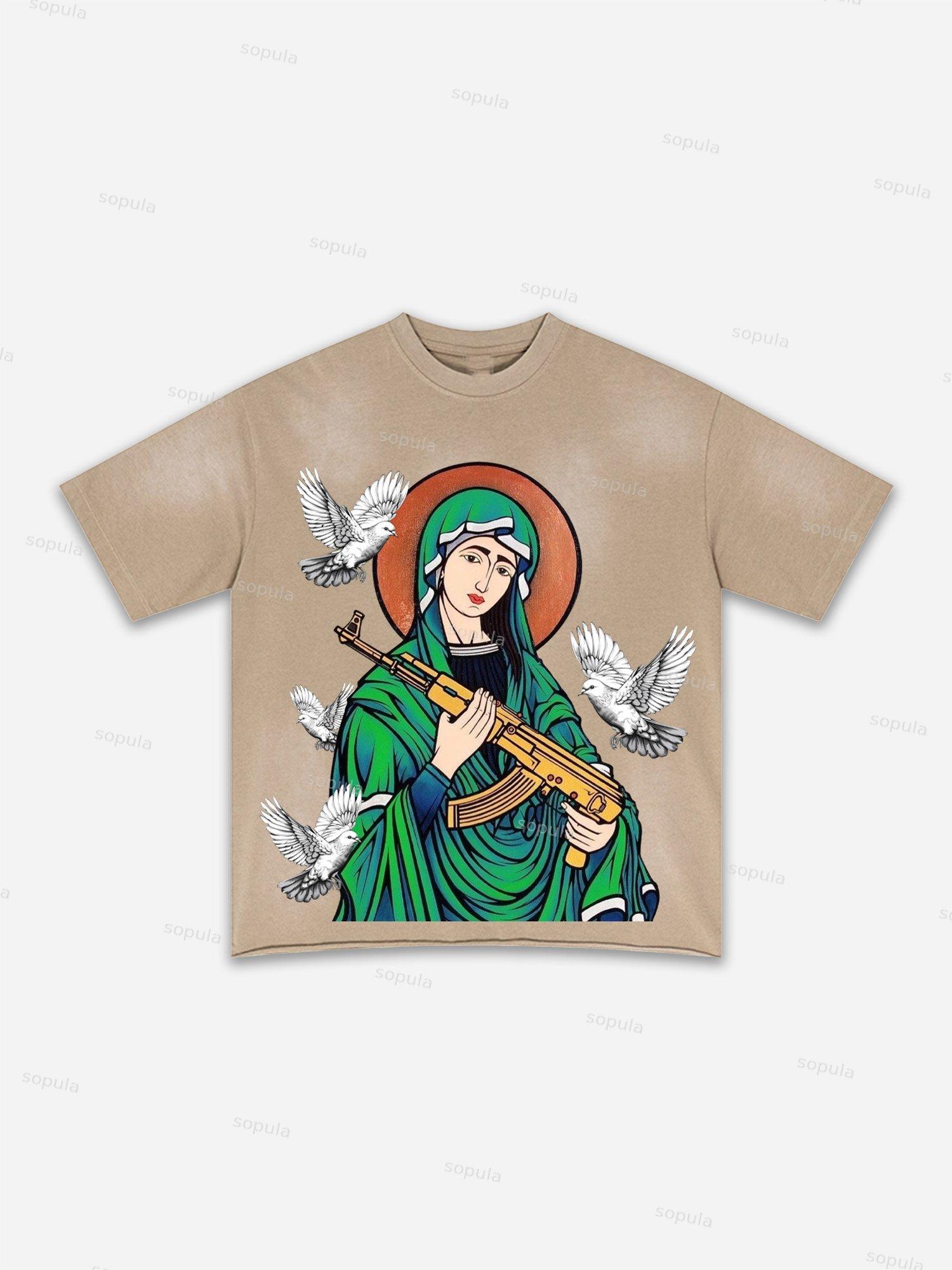 Authentic Abstract Portrait Print Washed T-shirt Product Image