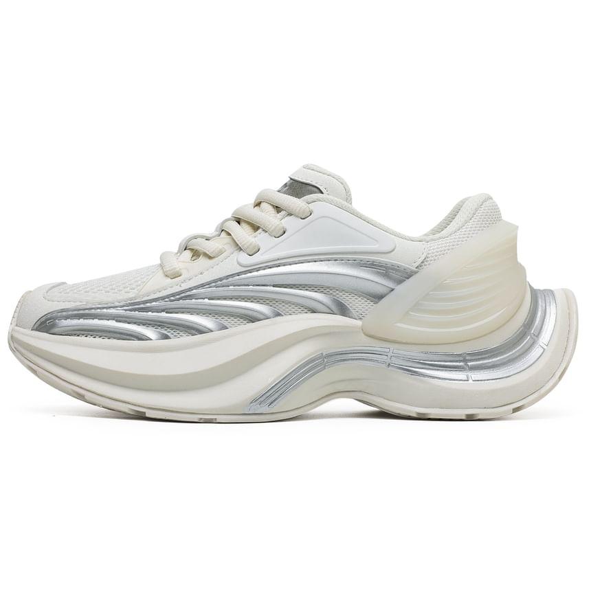 Platform Mesh Panel Lace-Up Sneakers Product Image