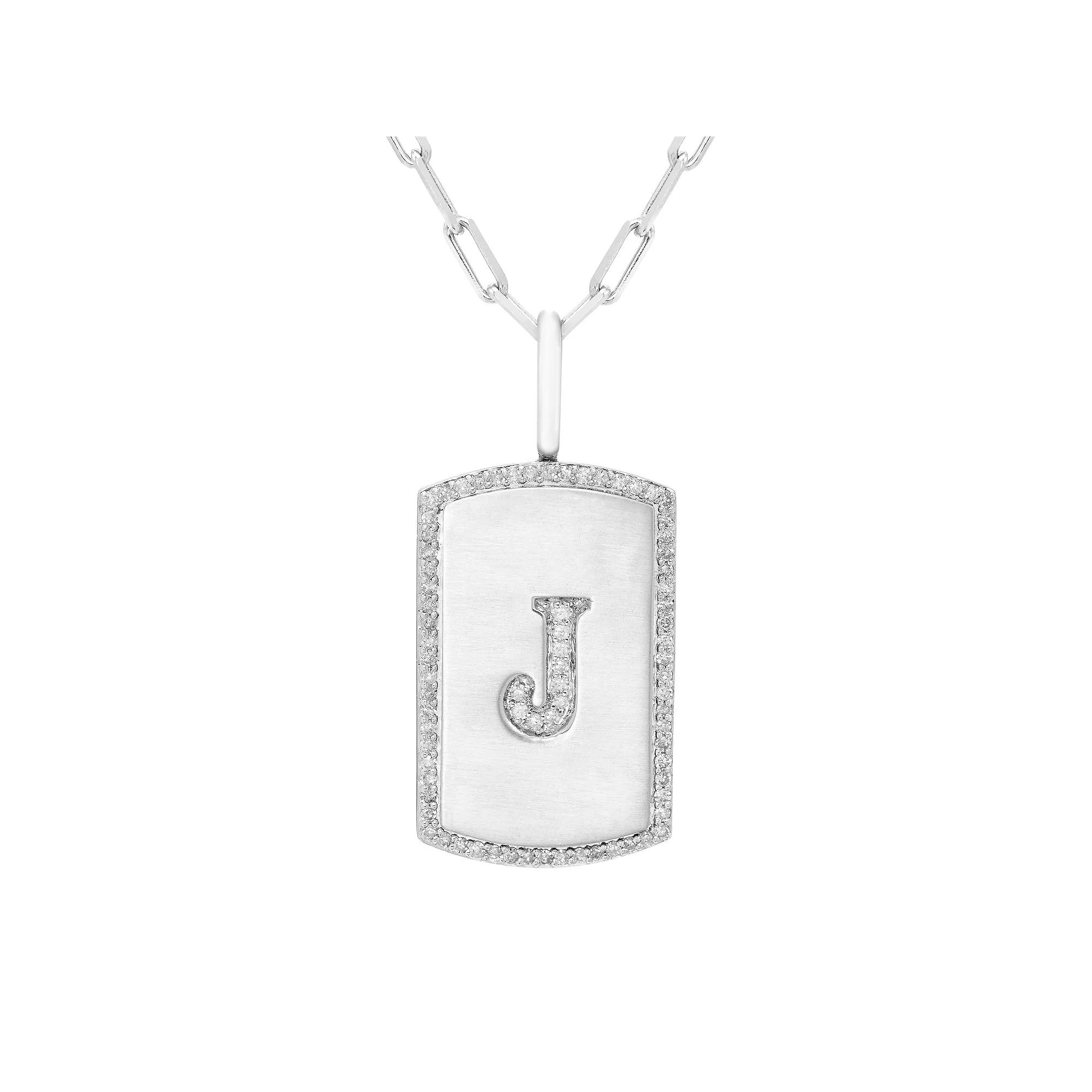 It's Personal Initial Sterling Silver & 1/4 Carat T.W. Diamond Dog Tag Necklace, Women's,  Product Image