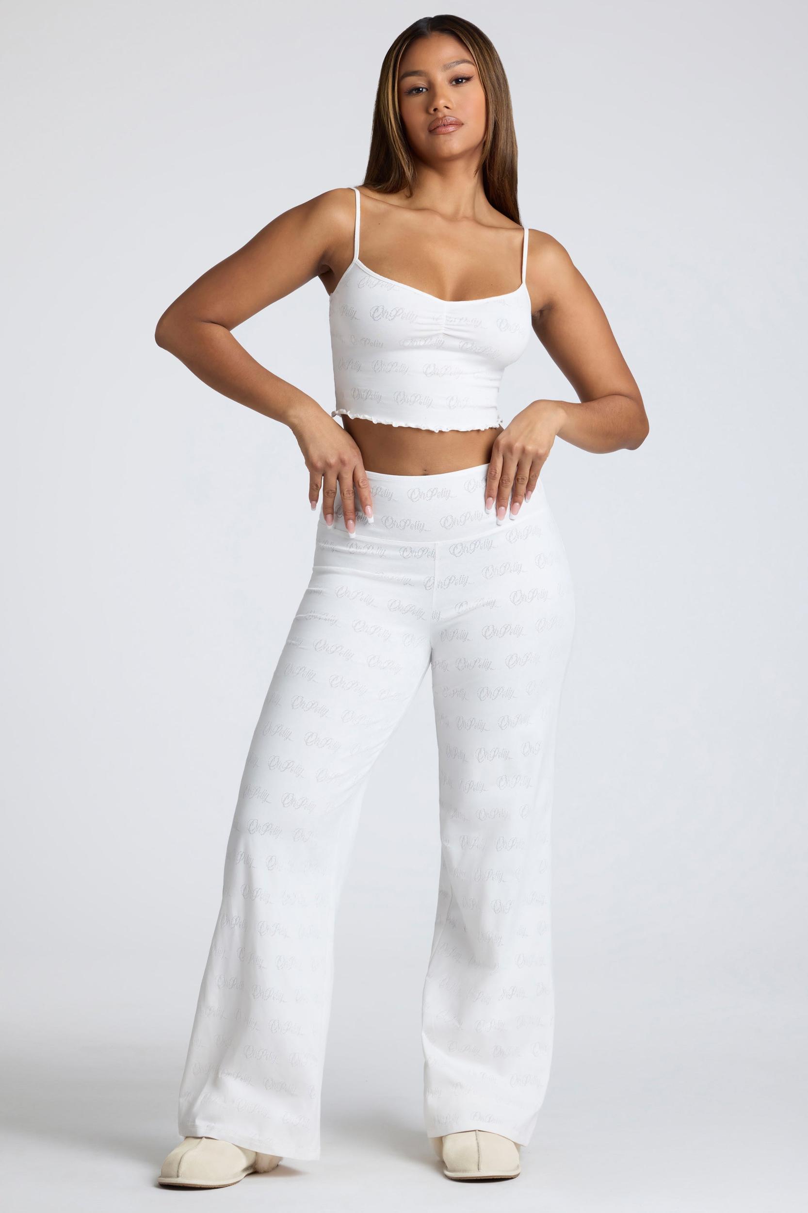 Mid Rise Straight Leg Pointelle Trousers in White Product Image