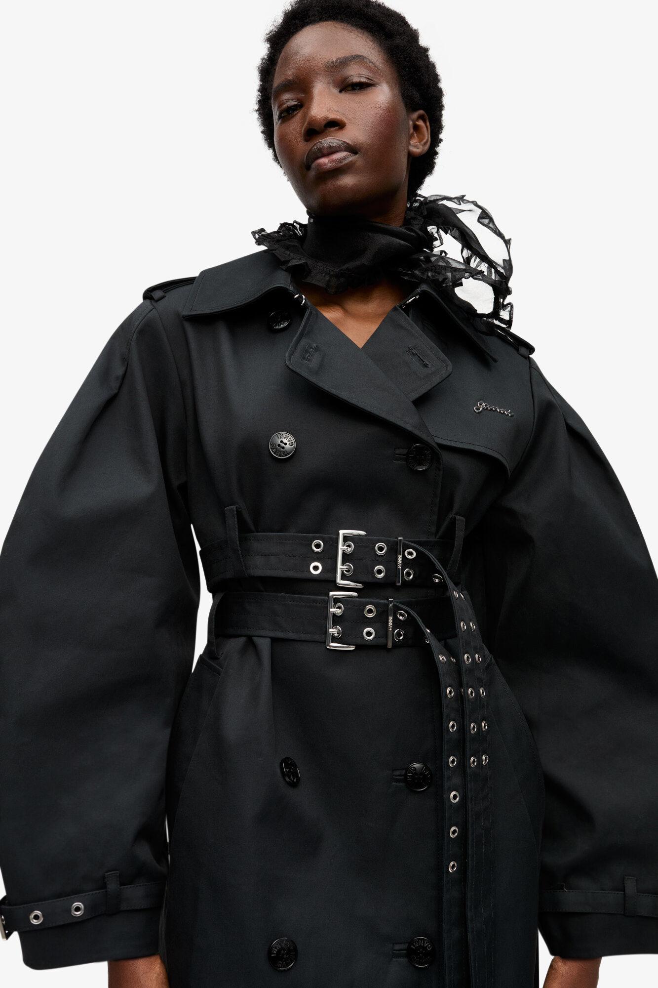 Black Bonded Cotton Trench Coat Product Image