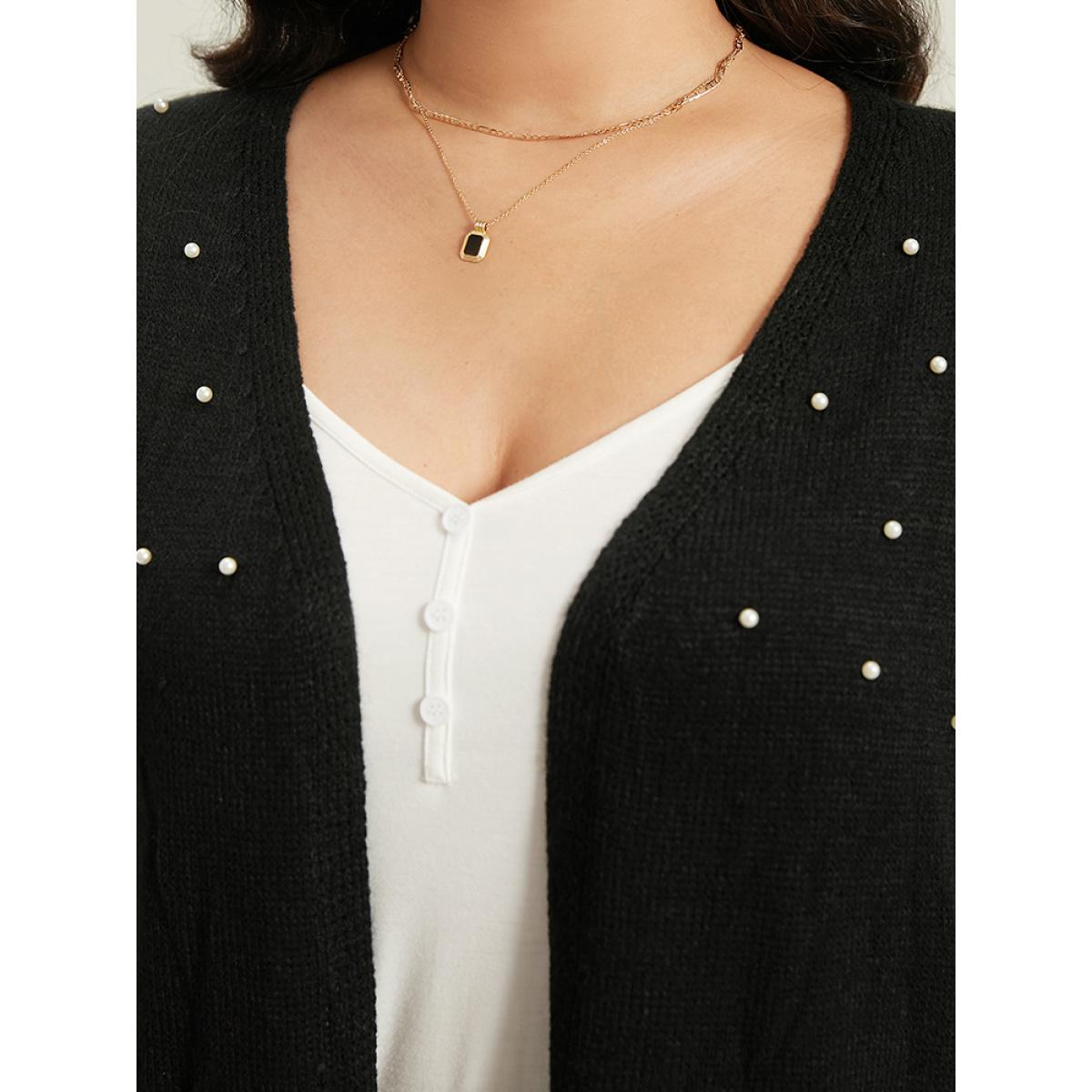 Plus Size Beaded Split Side Patched Pocket Cardigan Black Women Casual Loose Long Sleeve Everyday Cardigans BloomChic 28/5X Product Image