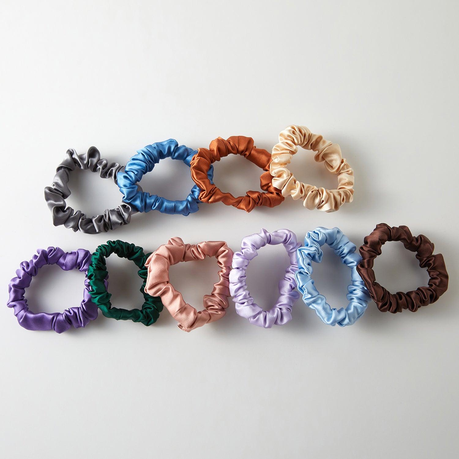 Set of 10 Mulberry Silk Mini Scrunchie Mystery Bag | Zero Waste Scrunchies | Solid and Print | 0.8 inch | 16 - 32 Momme Product Image