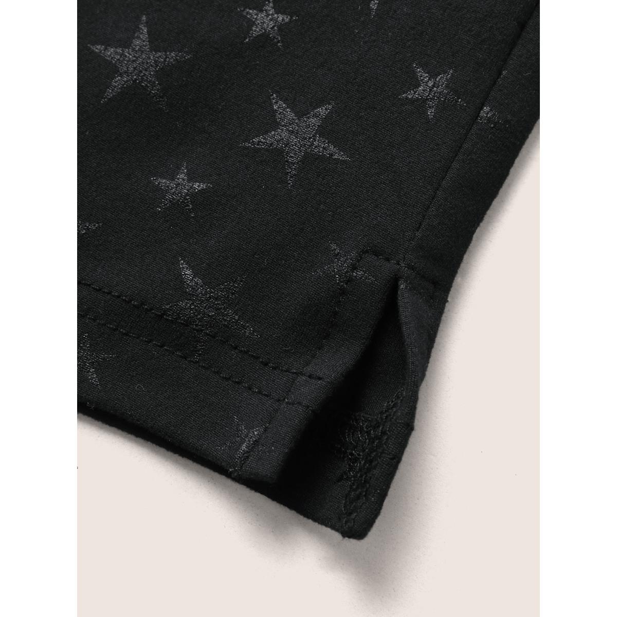 Plus Size Star Glitter High Stretch Split Hem Leggings Women Black Casual High stretch Skinny Mid Rise Everyday Leggings BloomChic 22-24/3X Product Image