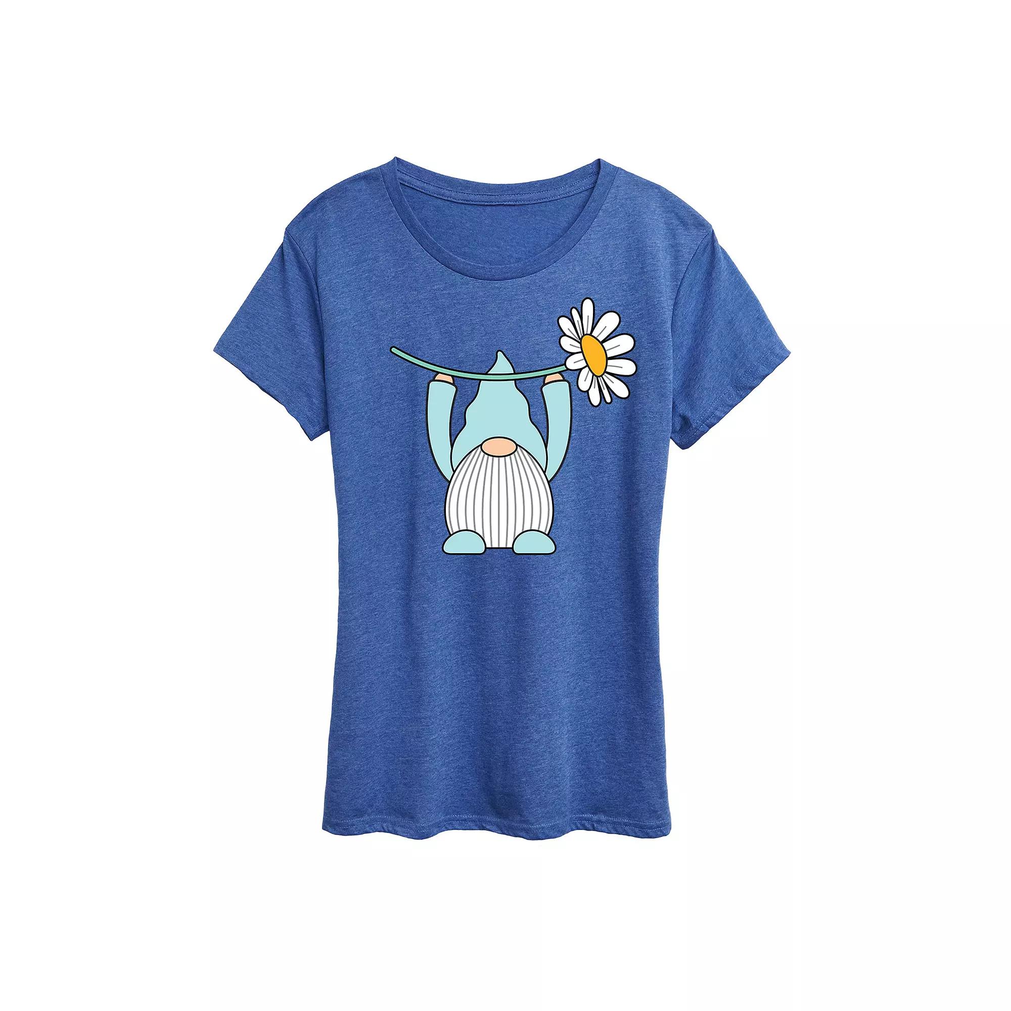 Women's Gnome Holding Daisy Graphic Tee,  Product Image