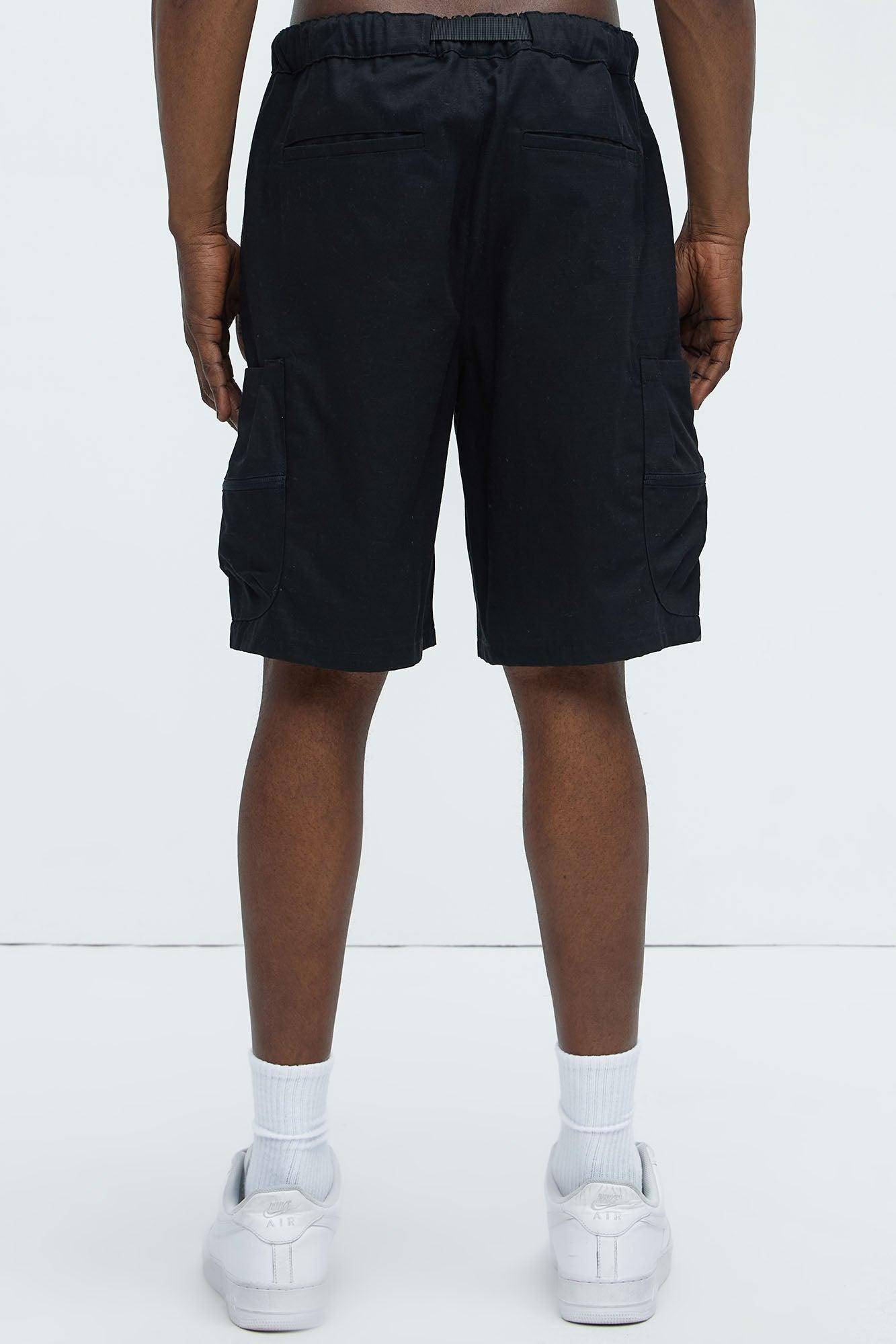 Stacked Ripstop Relaxed Cargo Shorts - Black Product Image