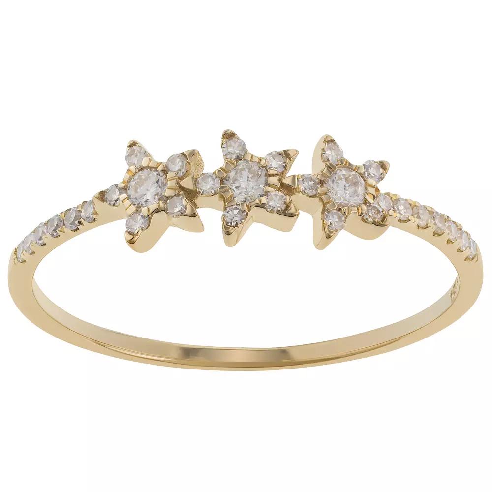 14k Gold 1/6 Carat T.W. Diamond Triple Star Ring, Women's, Size: 8 Product Image