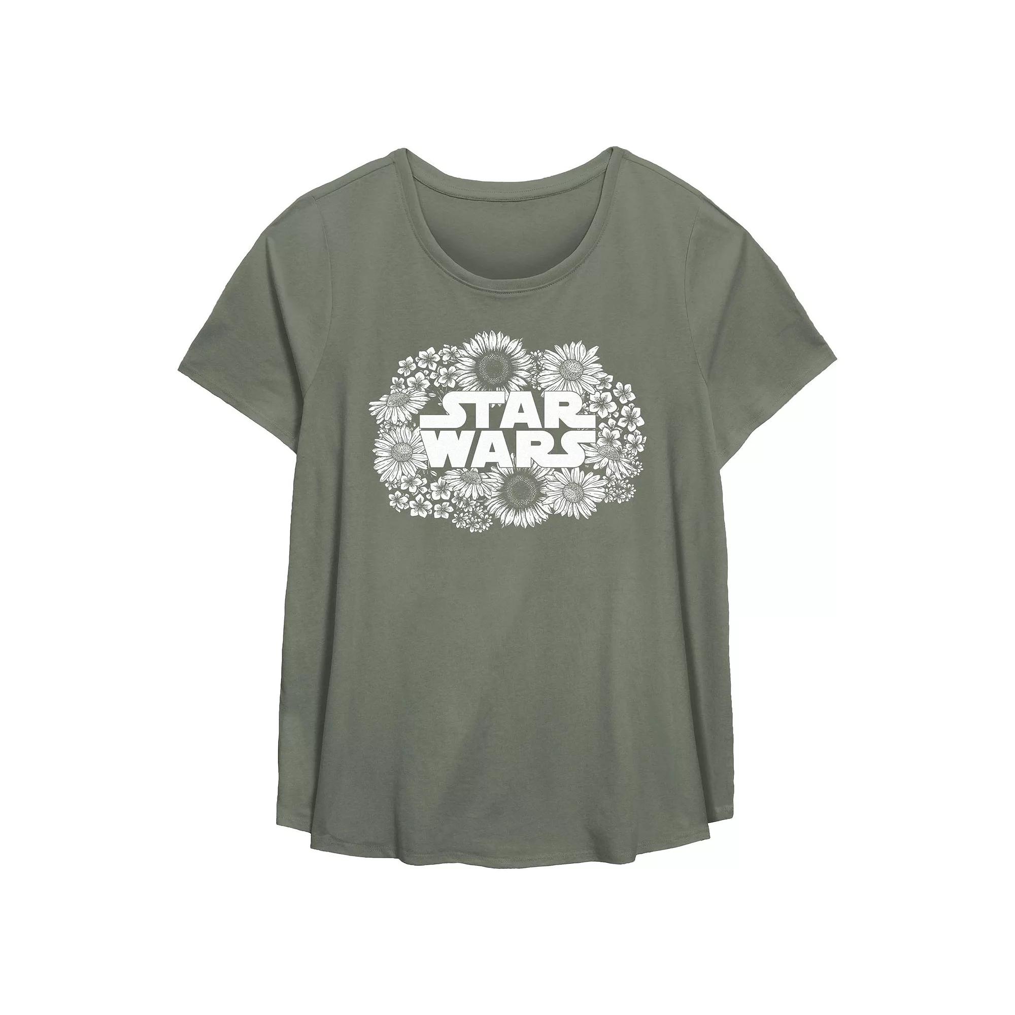 Plus Size Star Wars Floral Logo Flowy Graphic Tee, Women's, Size: 1XL, Green Product Image