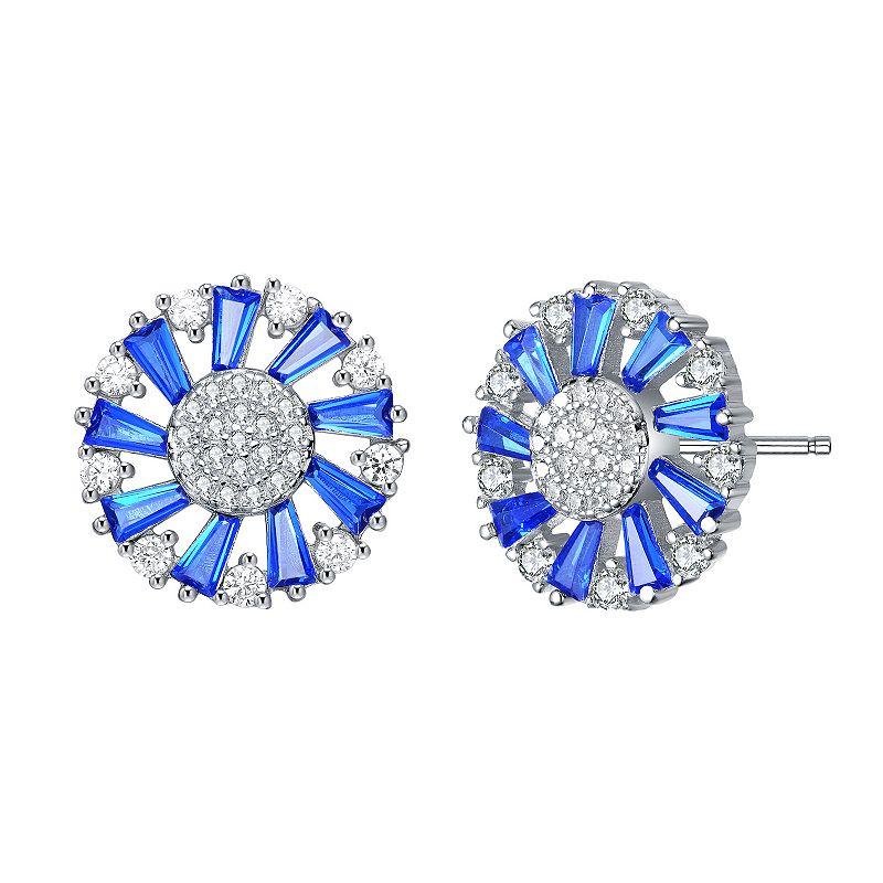 Sterling Silver Blue & White Cubic Zirconia Wreath Stud Earrings, Women's Product Image