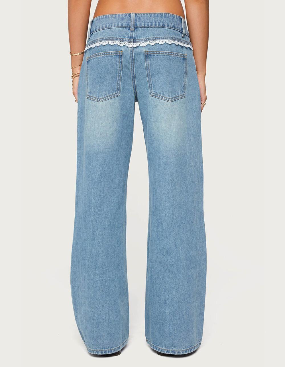 EDIKTED Alisha Lacey Low Rise Jeans - LIGHT BLUE Product Image