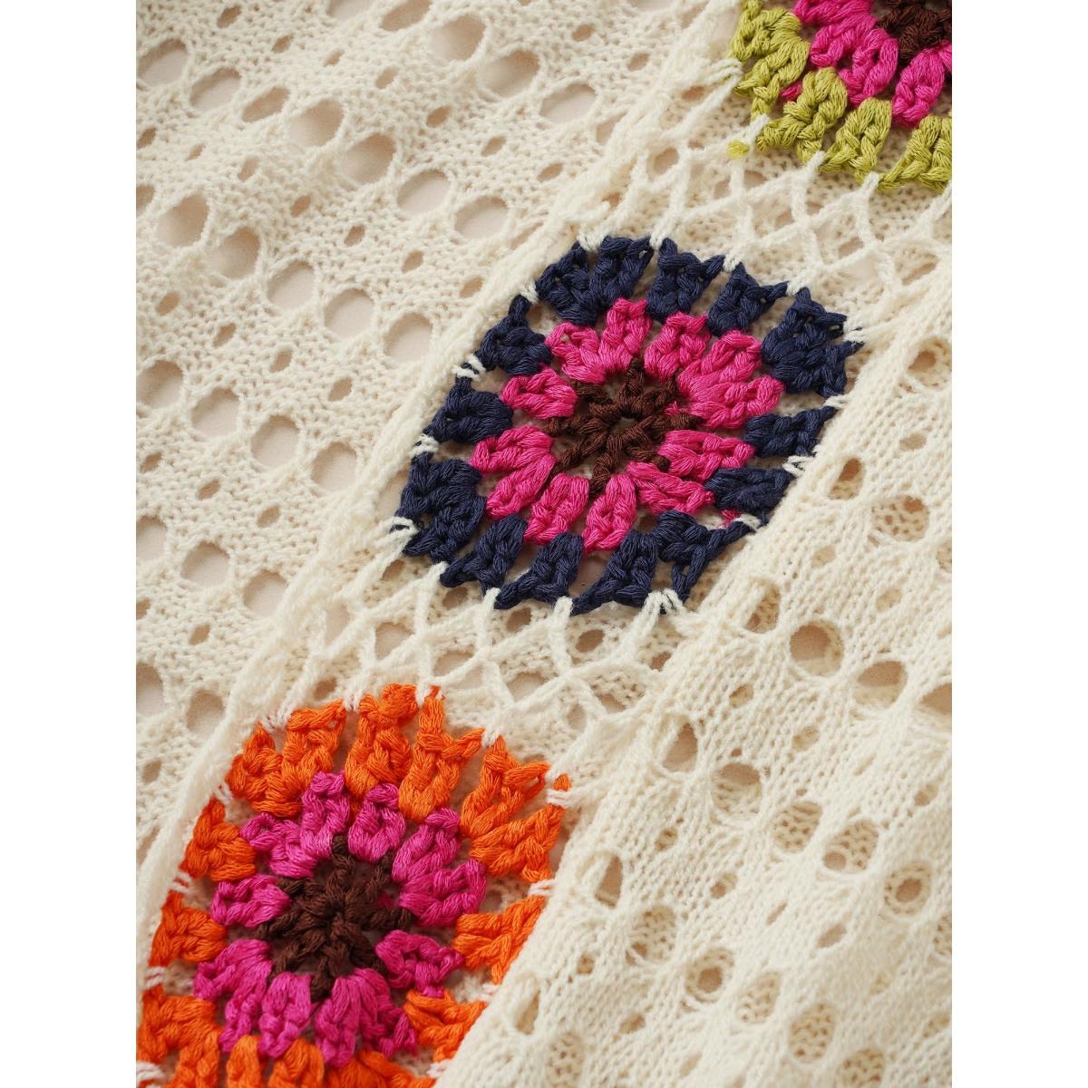 Plus Size Floral Cut Out Tassels Hem Mesh Swim Cover Up Women's Swimwear Ivory Beach Crochet Curve Swim Cover Ups BloomChic 14-16/1X Product Image