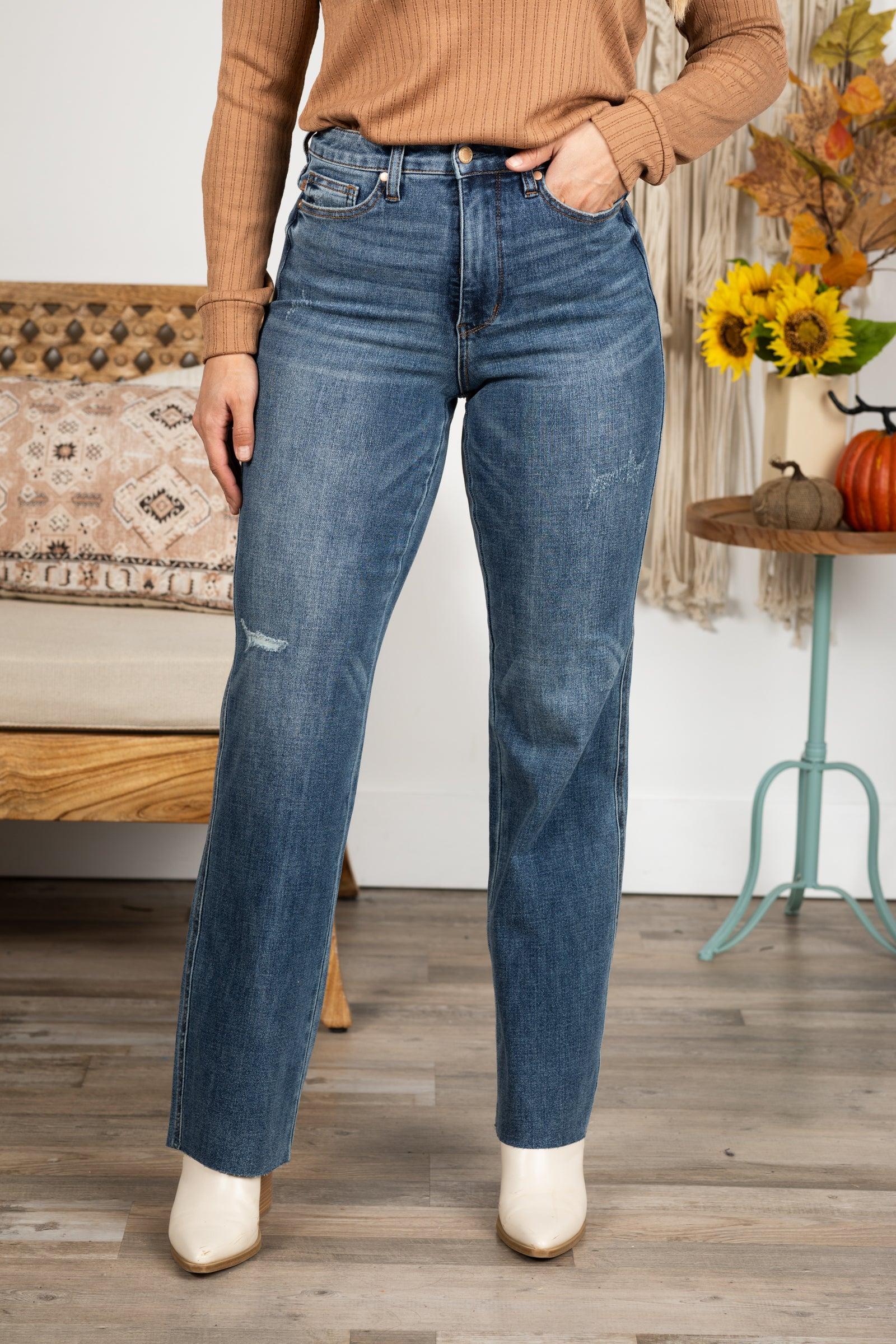 Judy Blue Tummy Control Raw Hem Straight Leg Jeans Product Image