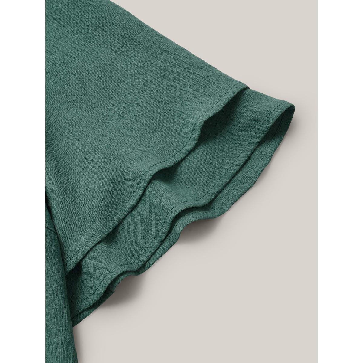 Plus Size Emerald Solid Tiered Ruffles Split Hem Blouse Women Timeless Half Sleeve Boat Neck Elegant Blouses BloomChic 14-16/1X Product Image