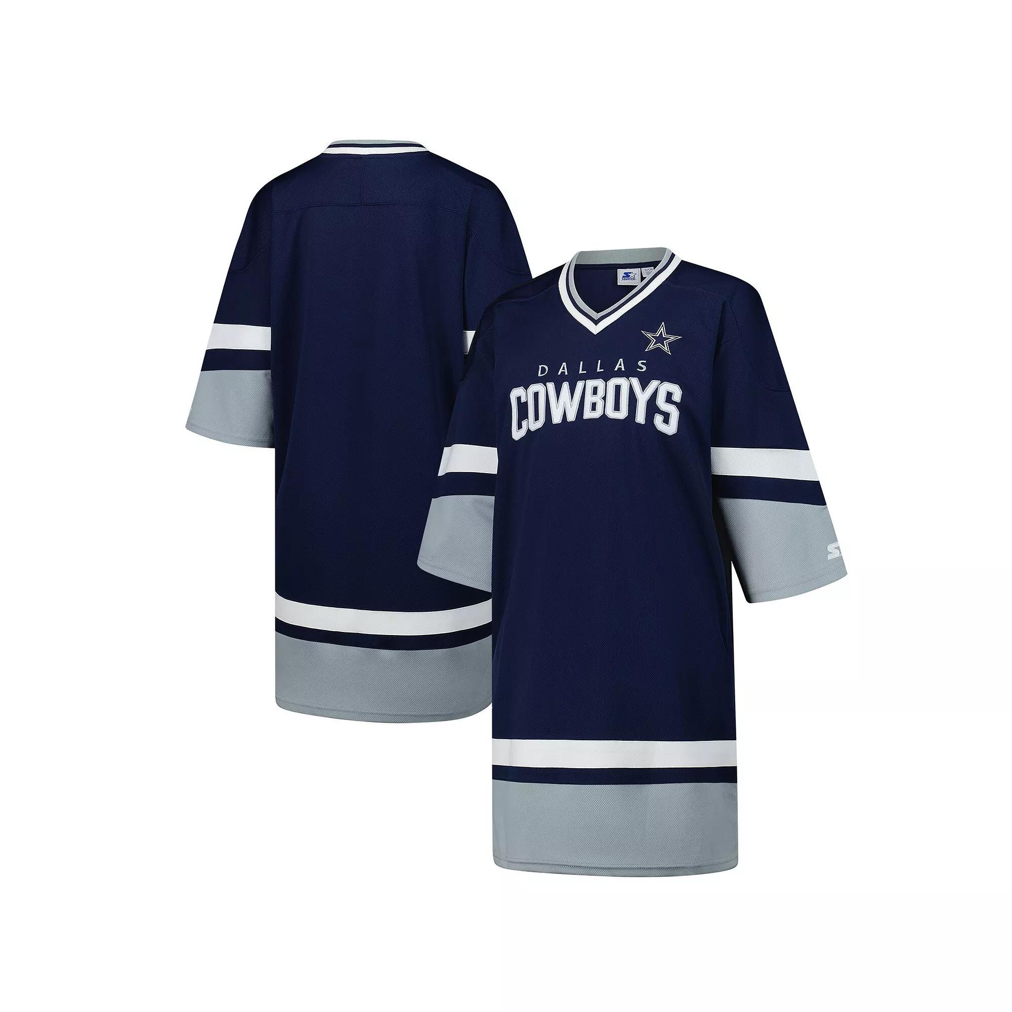 Women's Starter Navy Dallas Cowboys Slap Shot V-Neck 3/4 Sleeve Sneaker Dress,  Product Image