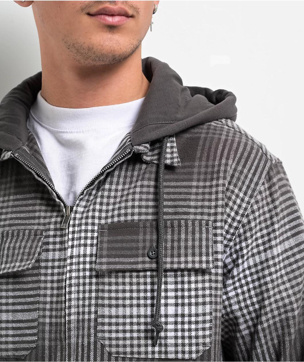 Empyre Grey & Black Flannel Hooded Zip Jacket Product Image