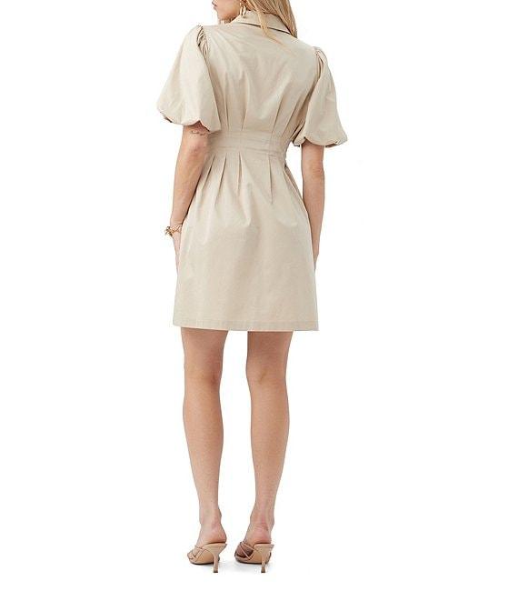 Trina Turk Galine Sateen Point Collar Short Puff Sleeve Tailored Mini Dress Product Image