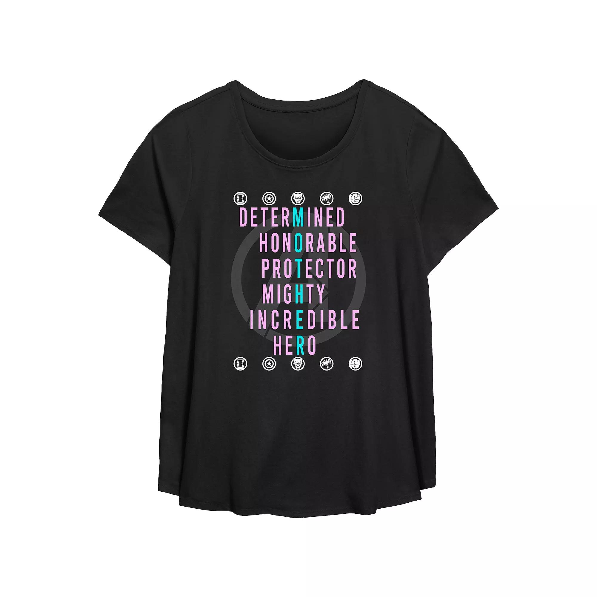 Plus Size Avenger Mom Qualities Scoop Hem Flowy Graphic Tee, Women's, Size: 1XL, Black Product Image