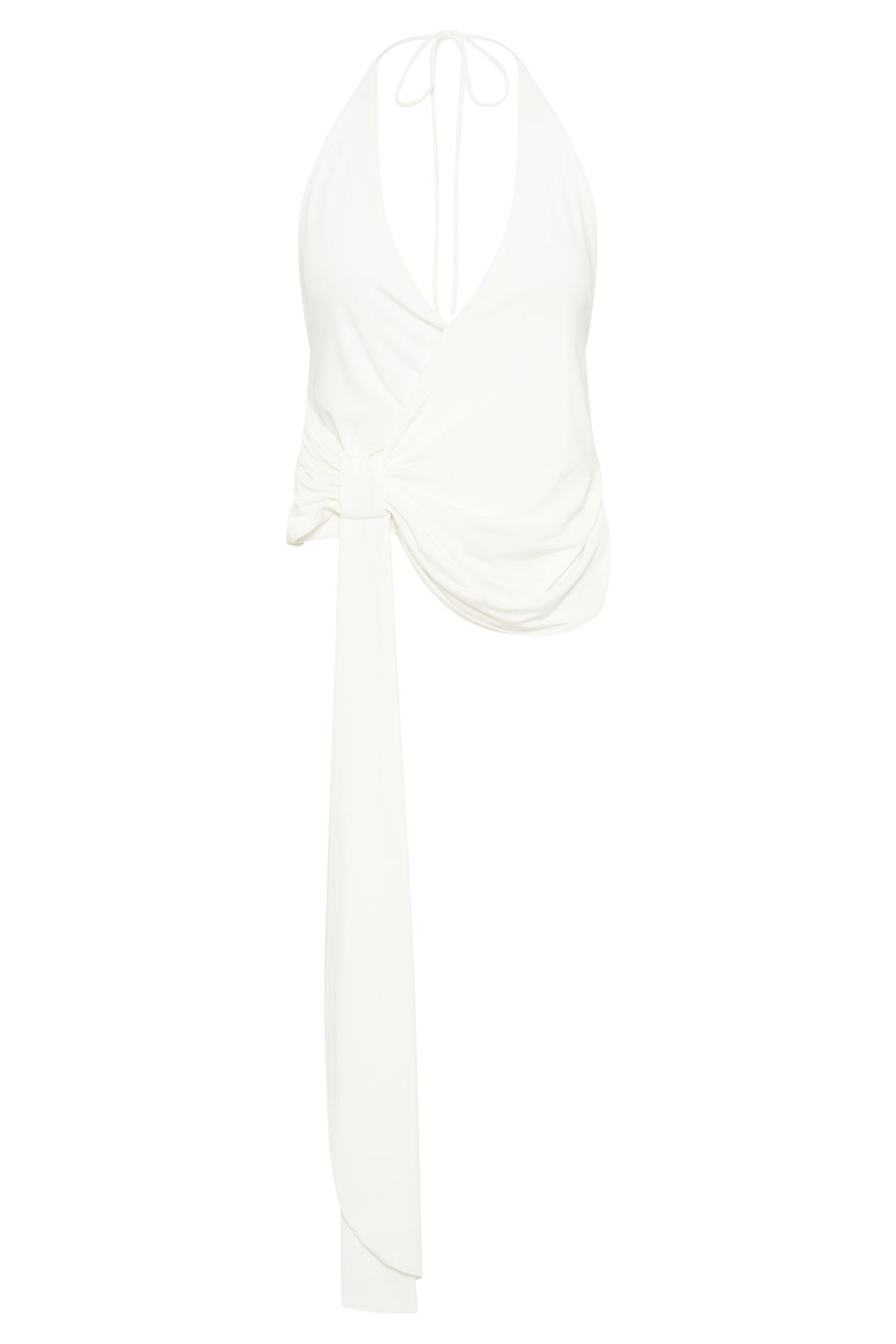Tyla Draped Slinky Halter Top - White Product Image