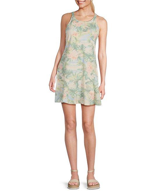 Tommy Bahama Costa Wave Ocean Vida IslandZone® Seersucker Floral Print Round Neck Sleeveless Flounce Hem Dress Product Image