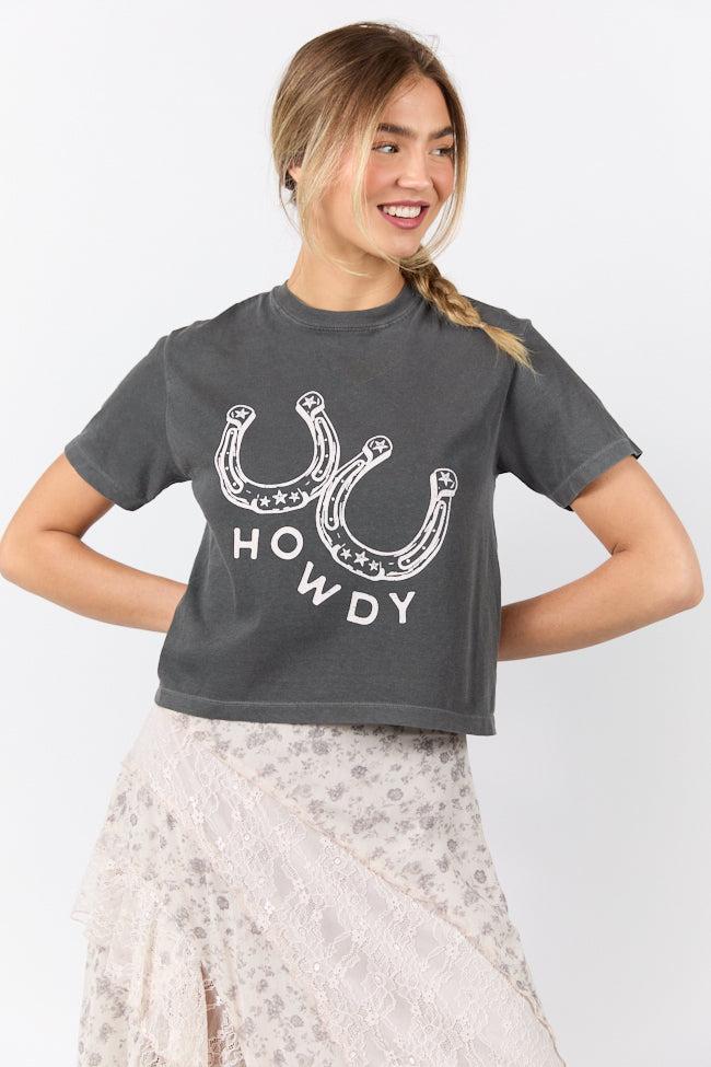 Howdy Horseshoes Dark Grey Boxy Graphic Tee Product Image