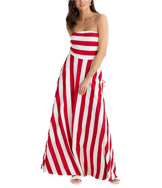 Brave + True Thandie Sleeveless Strapless Horizontal Bodice Stripe Fit And Flare Maxi Dress Product Image