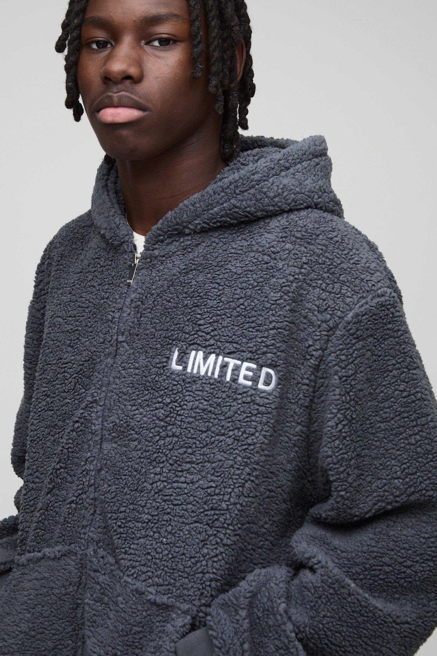 Oversized Zip Through Limited Edition Teddy Borg Hoodie | boohooMAN USA Product Image