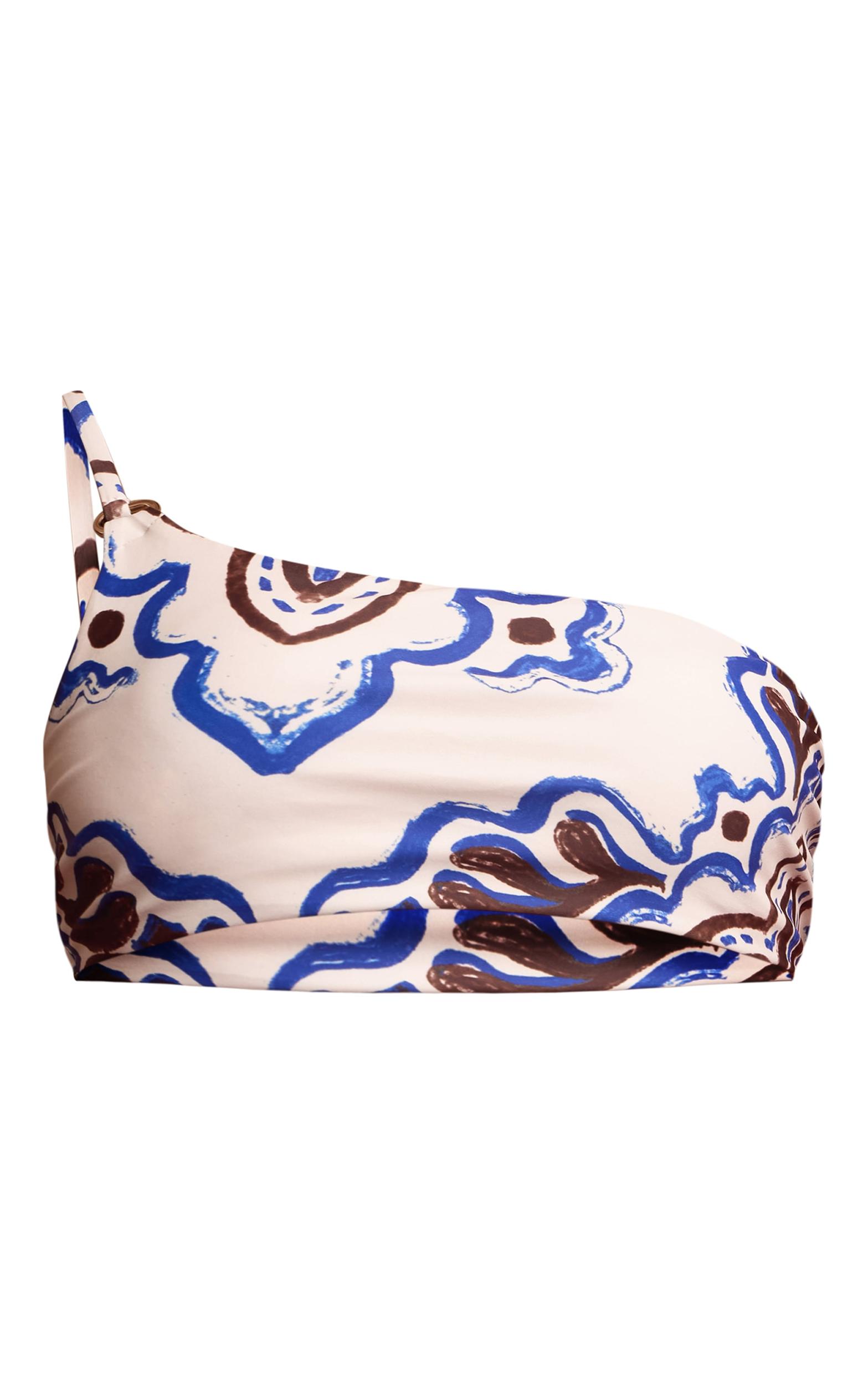  Cream Tile Print One Shoulder Padded Bikini Top Product Image