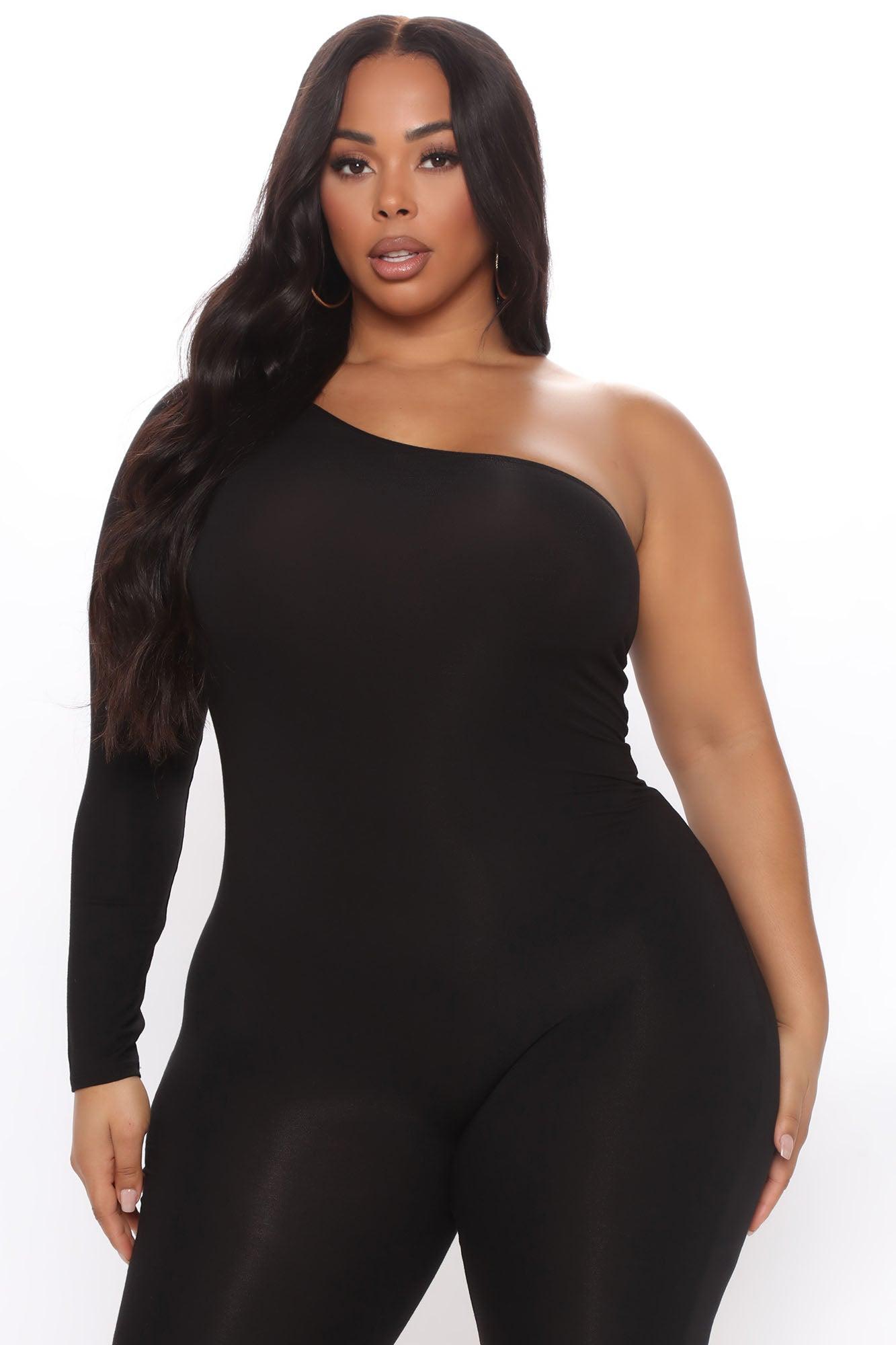 Nova Season Long Sleeve One Shoulder Jumpsuit - Black Product Image