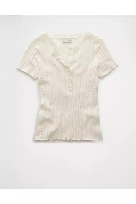 AE Henley Pointelle Sweater T-Shirt Women's Product Image