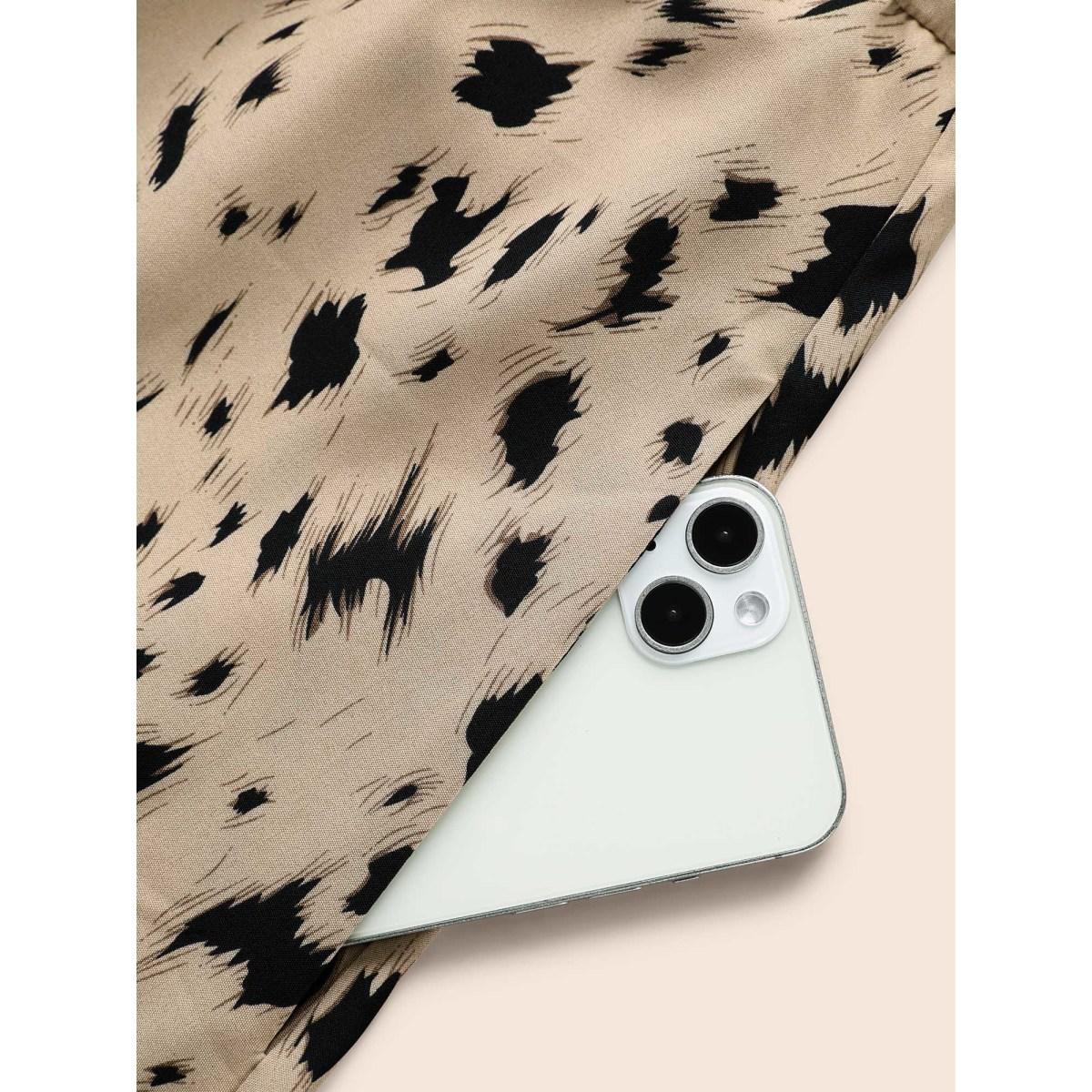 Plus Size Leopard Print Contrast Trim Dolman Sleeve Dress Leopard Women At the Office Belted Round Neck Short sleeve Curvy BloomChic 10/M Product Image