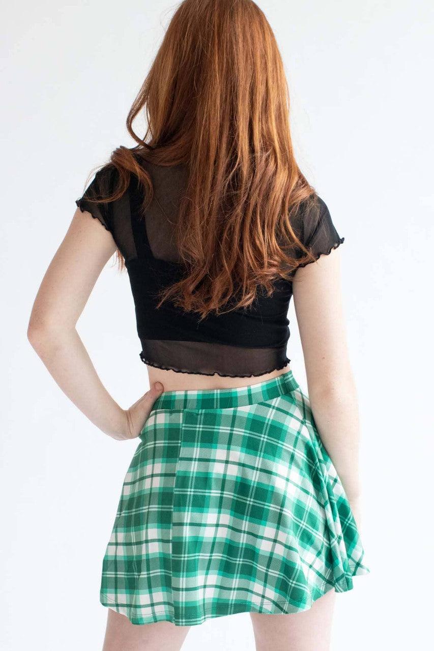 Green Plaid Skater Skirt Product Image