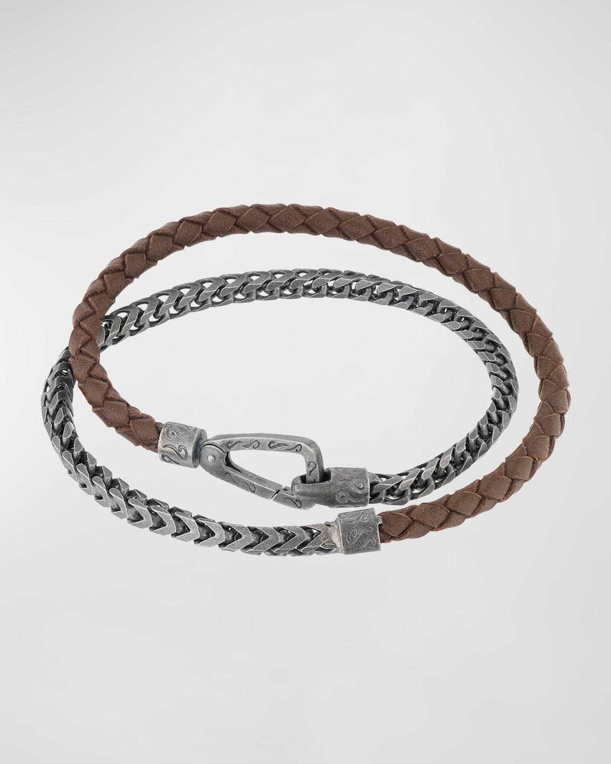 Mens Lash Double Wrap Leather Franco Chain Combo Bracelet with Push Clasp Product Image