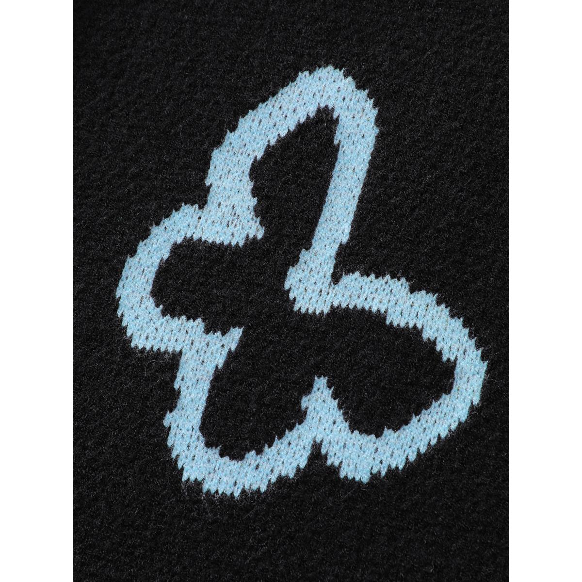 Plus Size Butterfly Jacquard Pattern Round Neck Pullover Black Women Playful Loose Long Sleeve Round Neck Casual Pullovers BloomChic 22-24/3X Product Image