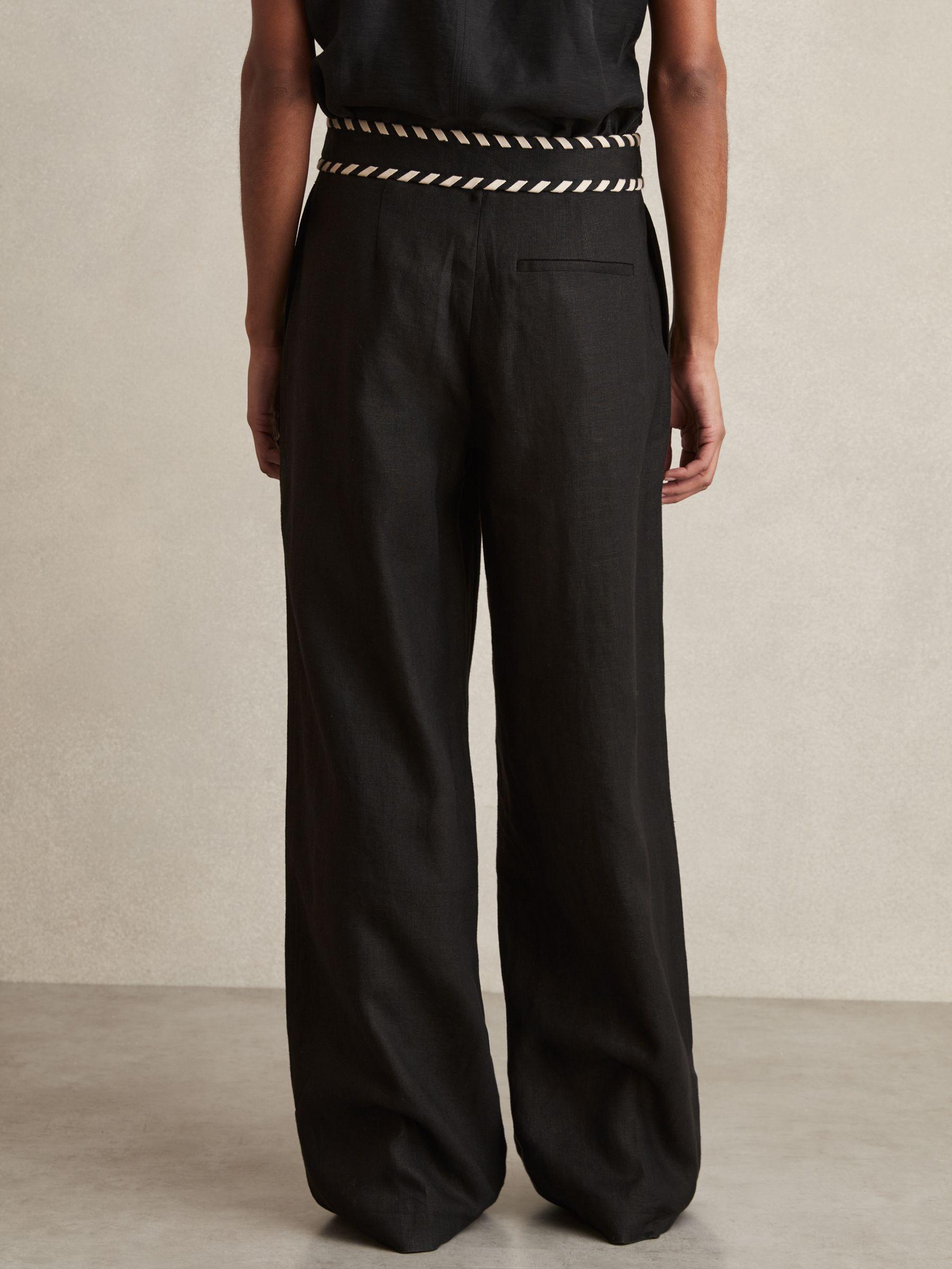 Linen Wide-Leg Whipstitch Trousers in Black Product Image