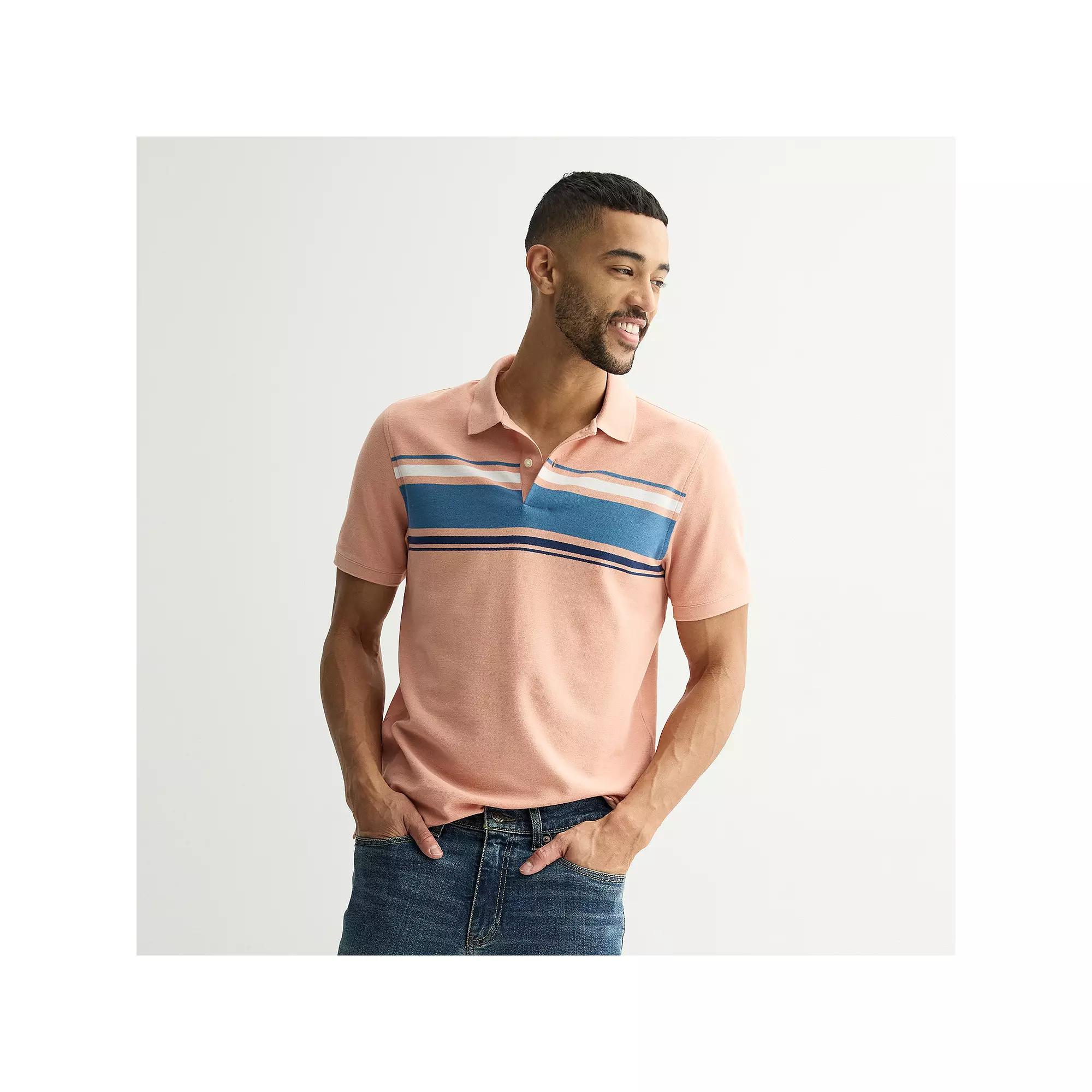 Mens Sonoma Goods For Life Short Sleeve Pique Polo Pink Chest Stripe Product Image