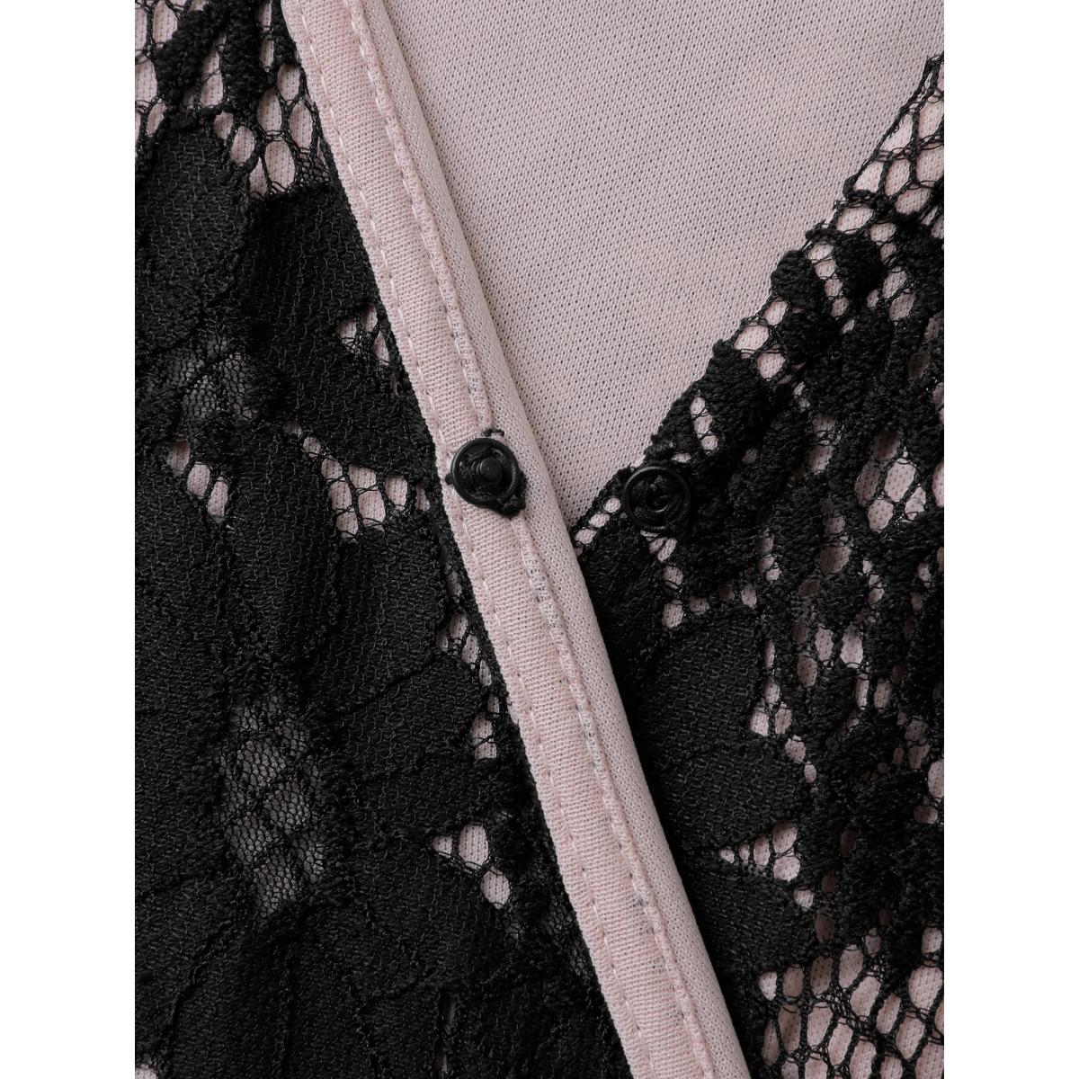 Plus Size Floral Lace Lined Wrap Belted Midi Dress Black Women Romantic Overlapping Overlap Collar Extra Long Sleeve Curvy BloomChic 14-16/1X Product Image