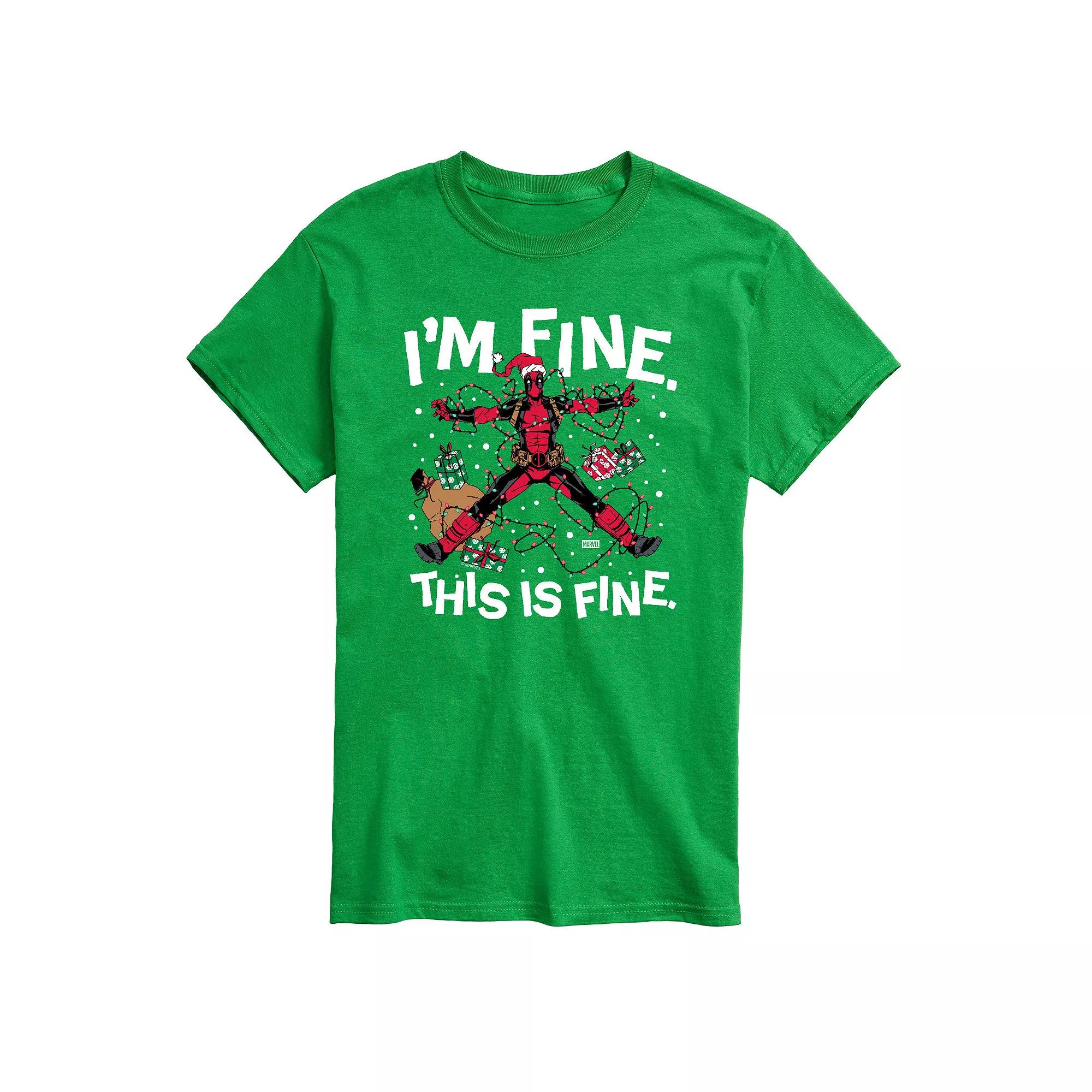 Big & Tall Marvel Deadpool I'm Fine This Is Fine Christmas Graphic Tee, Men's,  Product Image