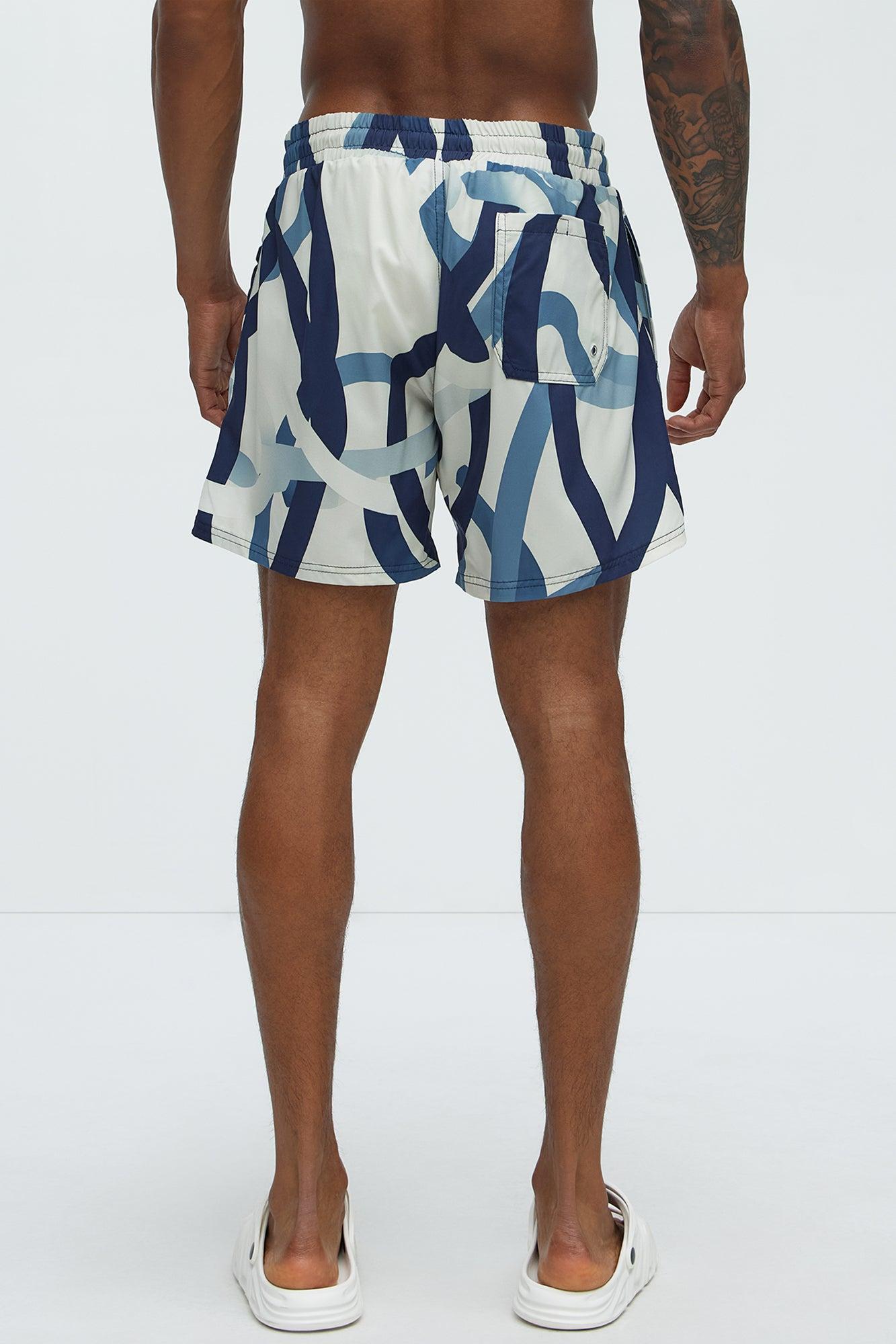 Ibiza Abstract Swim Mid Trunk - Blue/combo Product Image