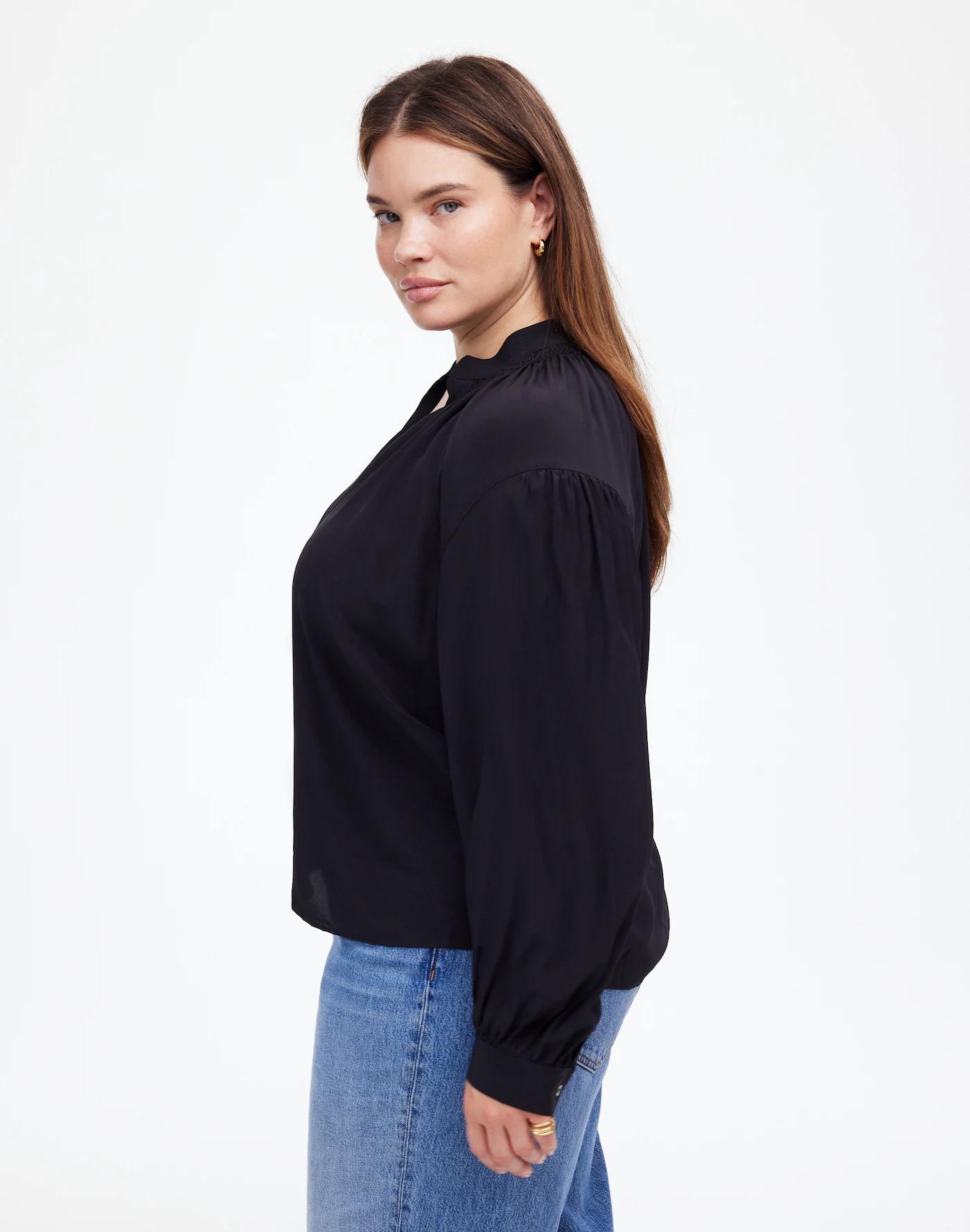 Plus Shirred Long-Sleeve Top in Silk Product Image