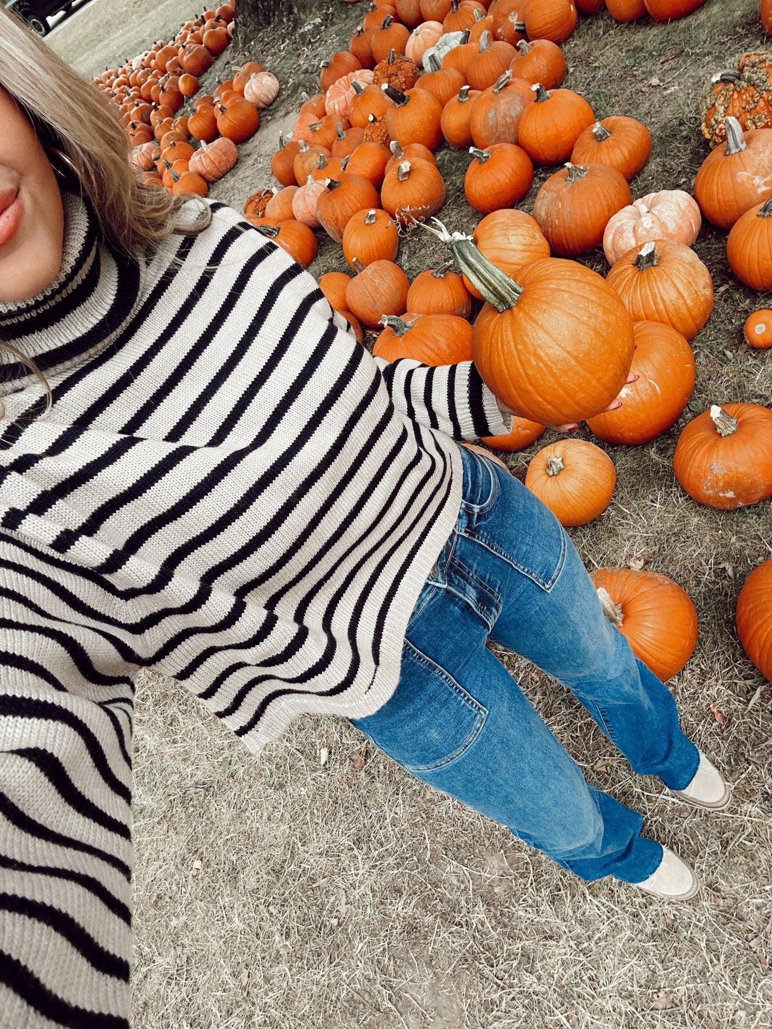 Mocha Striped Long Sleeve Turtleneck Sweater - FINAL SALE Product Image