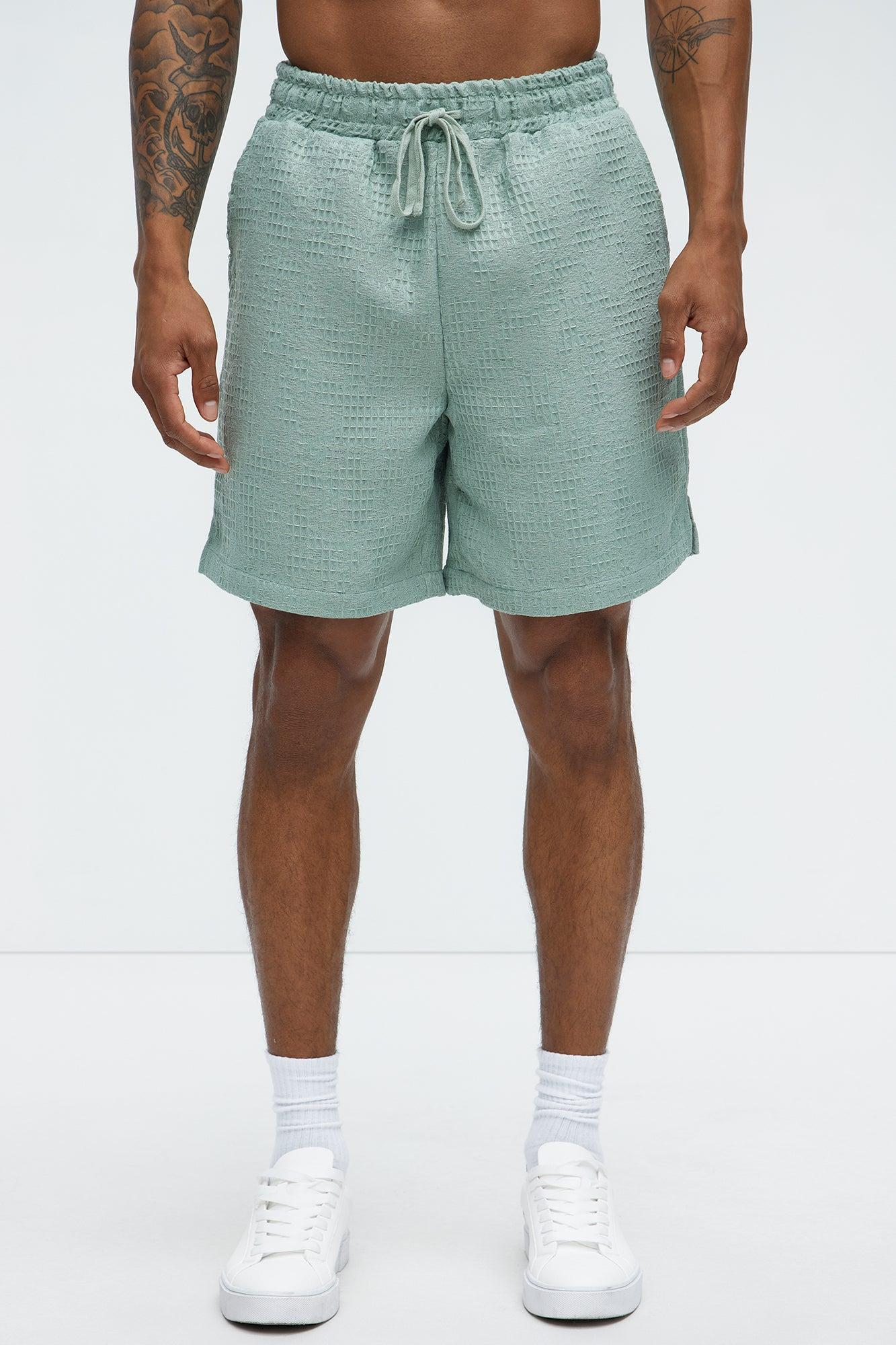 Subtle Waffle Texture Shorts - Sage Product Image