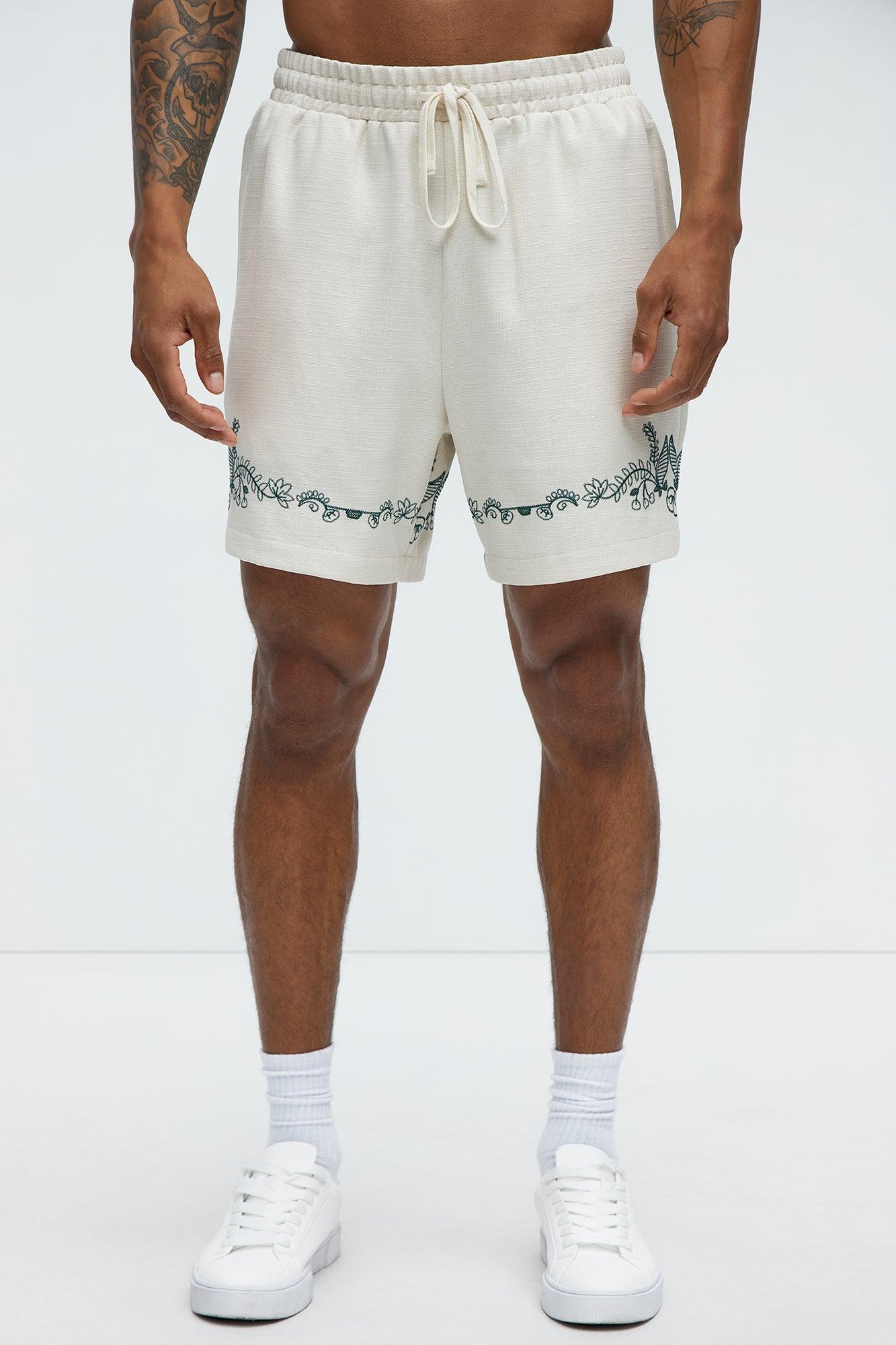Vine Border Embroidered Shorts - Cream Product Image
